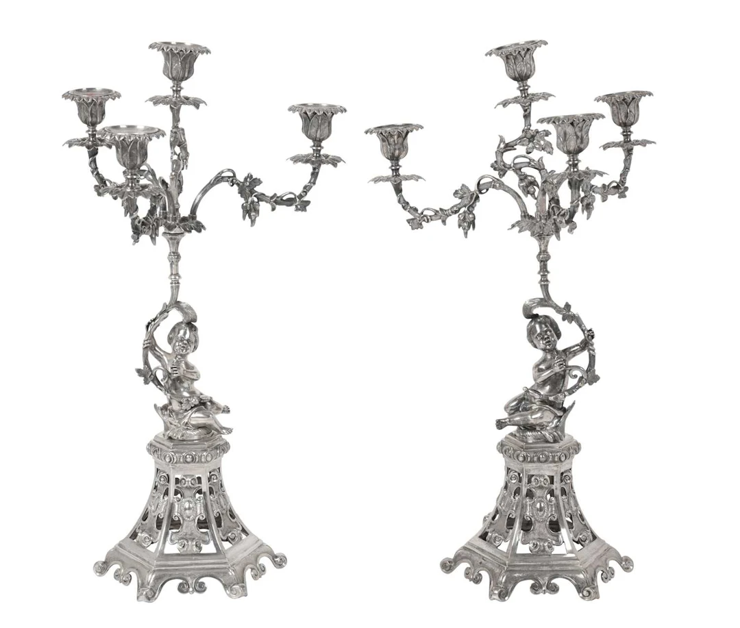 A Pair of Portuguese Silver Four-Light Candelabra Probably by Abel