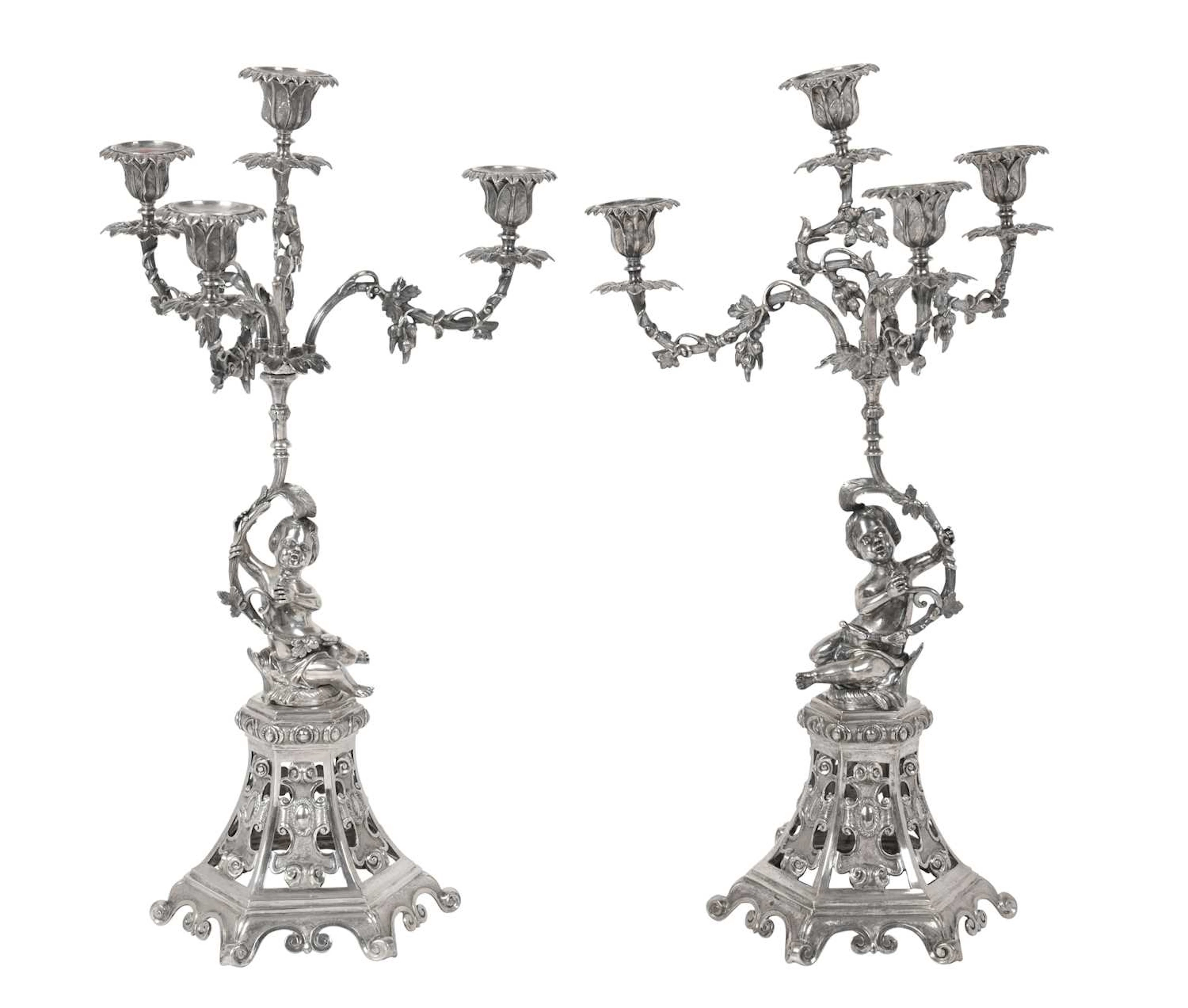 A Pair of Portuguese Silver Four-Light Candelabra Probably by Abel