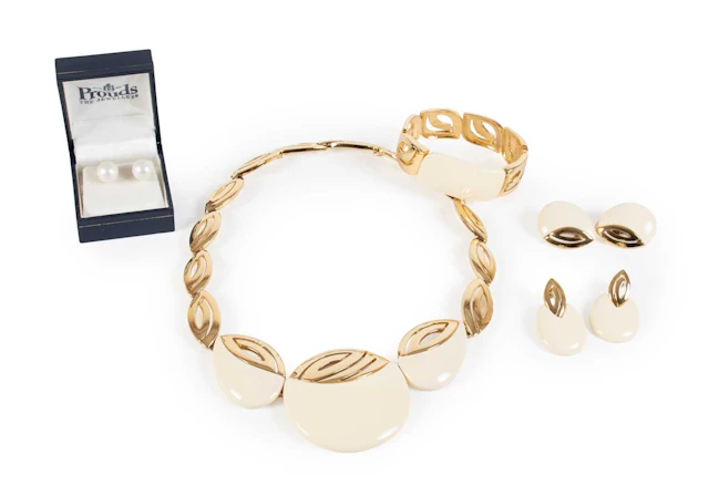 Vintage Trifari by Kunio Matsumoto, Gilt and Cream Enamel Jewellery Set