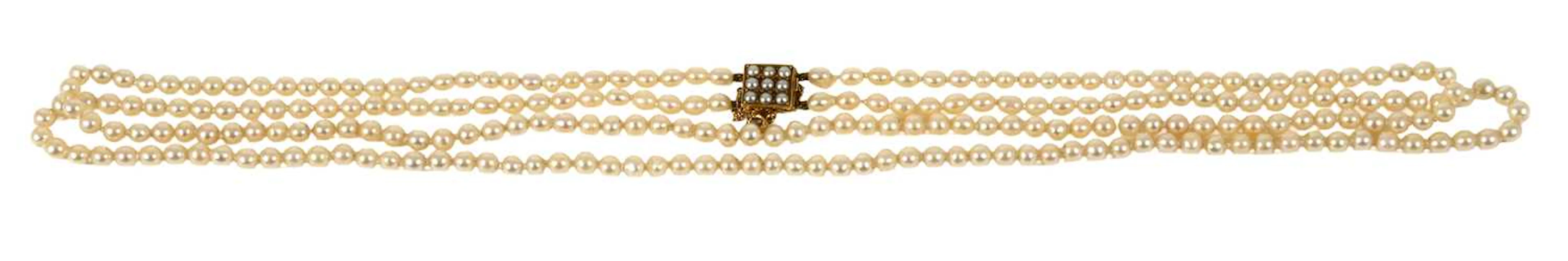 A Double Row Cultured Pearl Necklace, with A Split Pearl Cluster Clasp