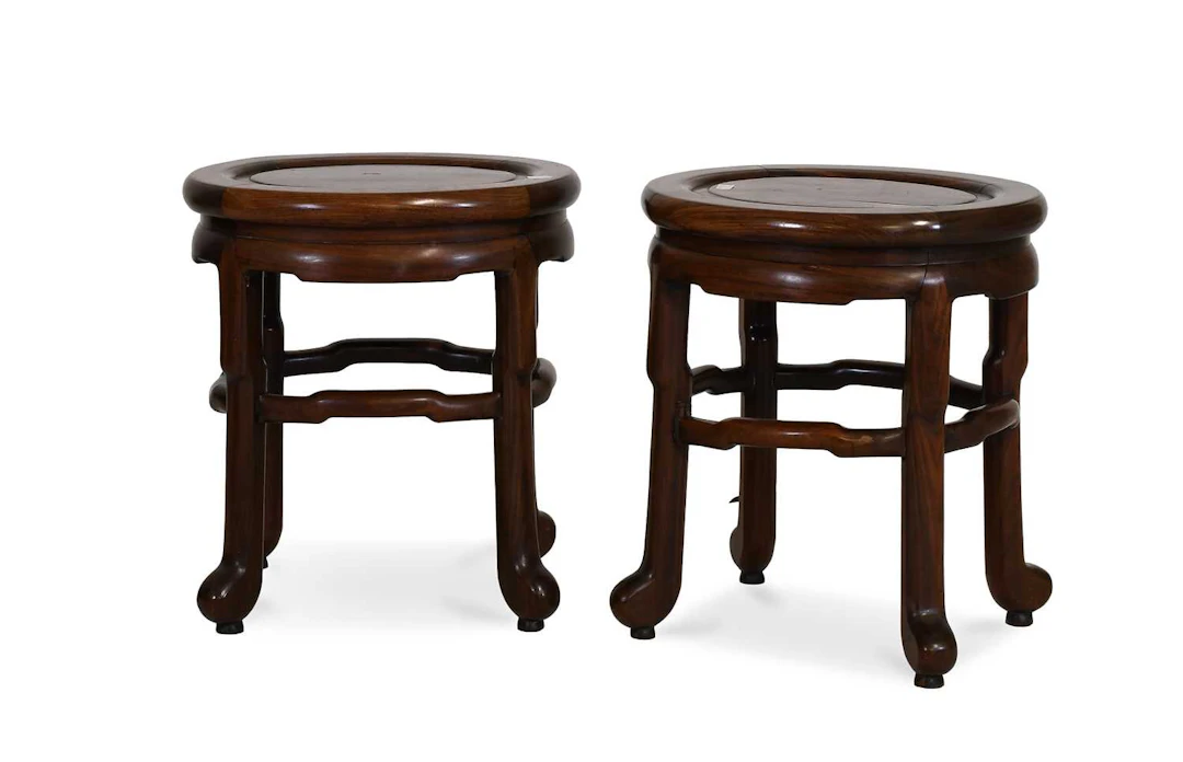 A Pair of Late 19th Century Chinese Hardwood Oval Side Tables