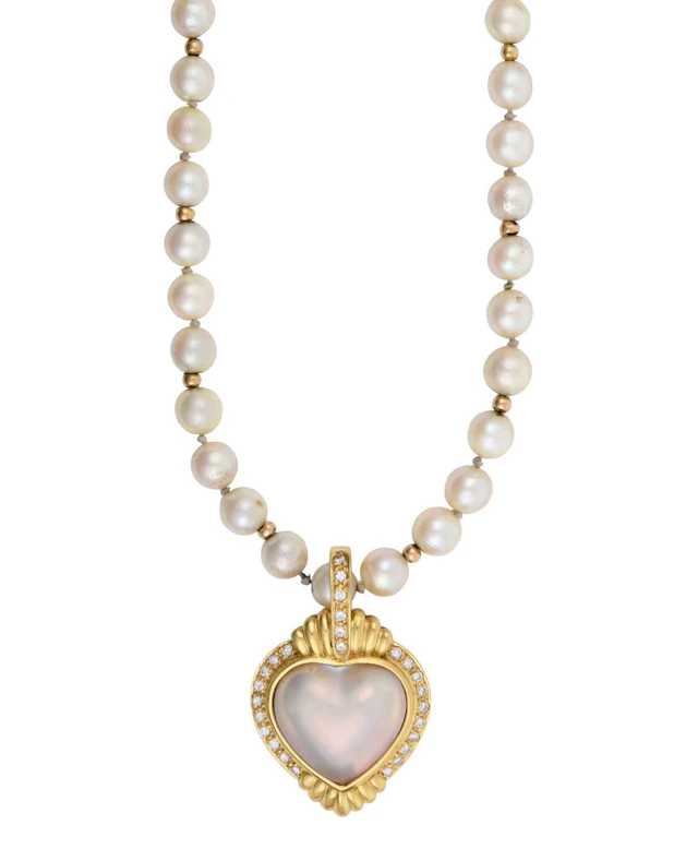 An 18 Carat Gold Mabé Pearl and Diamond Pendant on A Cultured Pearl Necklace
