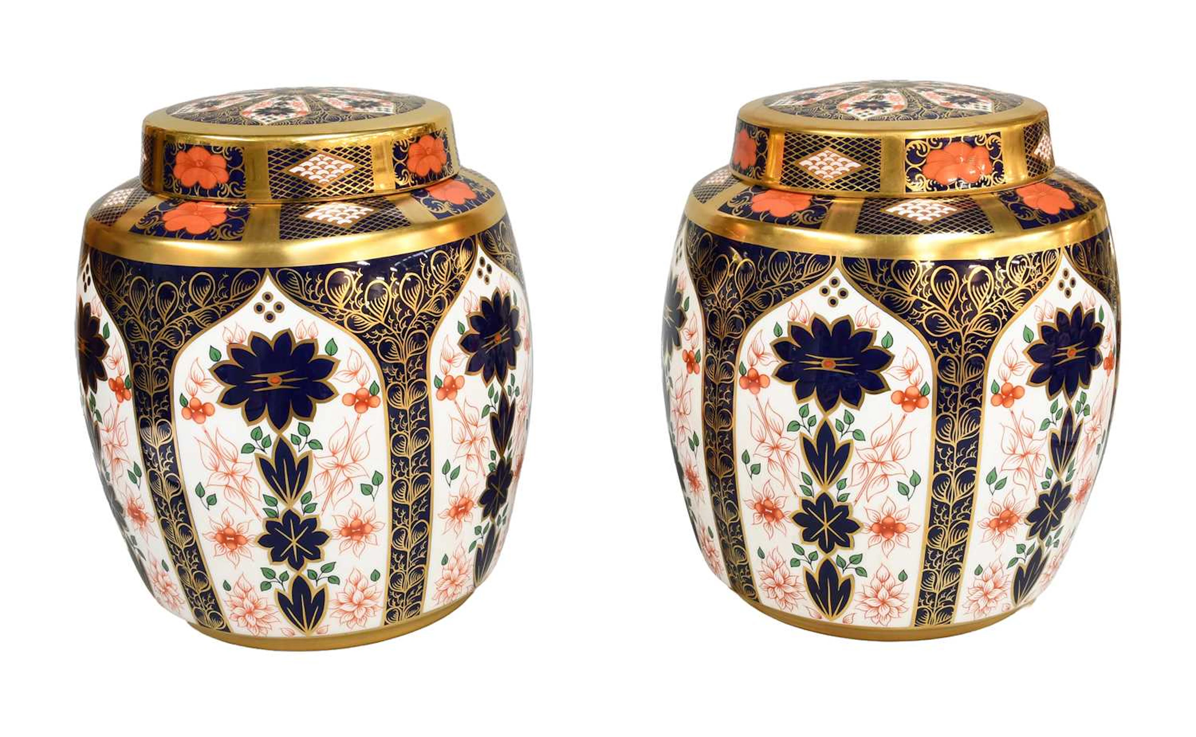A Pair of Royal Crown Derby Porcelain Jars and Covers