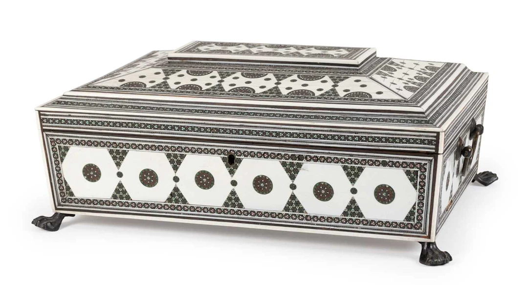 A Vizagapatnam Ebony and Ivory Dressing Table Box, mid-19th century