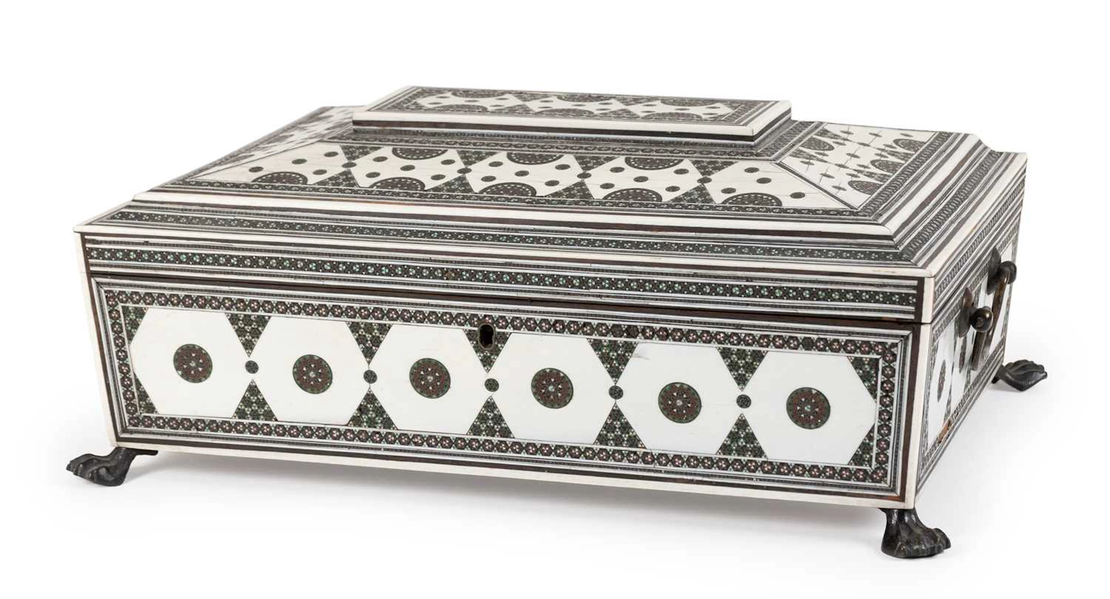 A Vizagapatnam Ebony and Ivory Dressing Table Box, mid-19th century