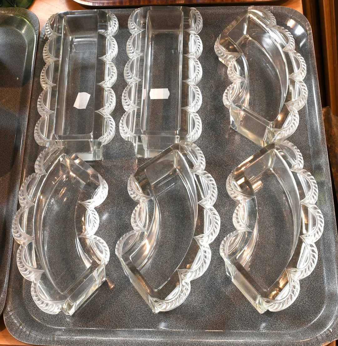 A Lalique Clear and Frosted Glass Festons Six-Piece Chemin de Table