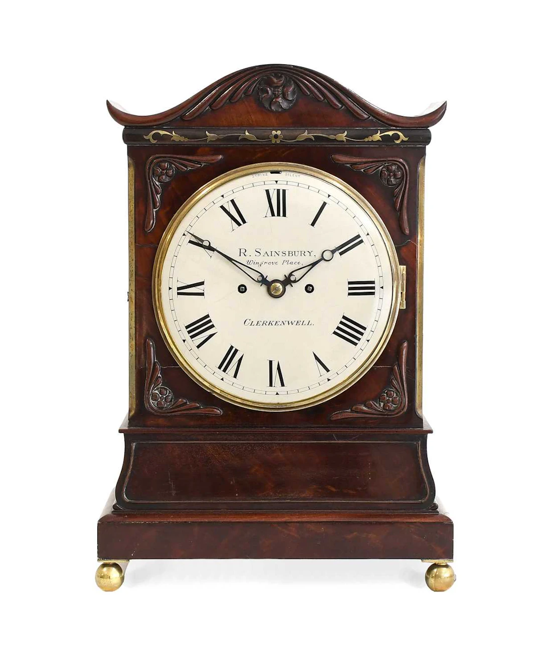 A Mahogany Striking Table Clock, signed R.Sainsbury, Wingrove Place