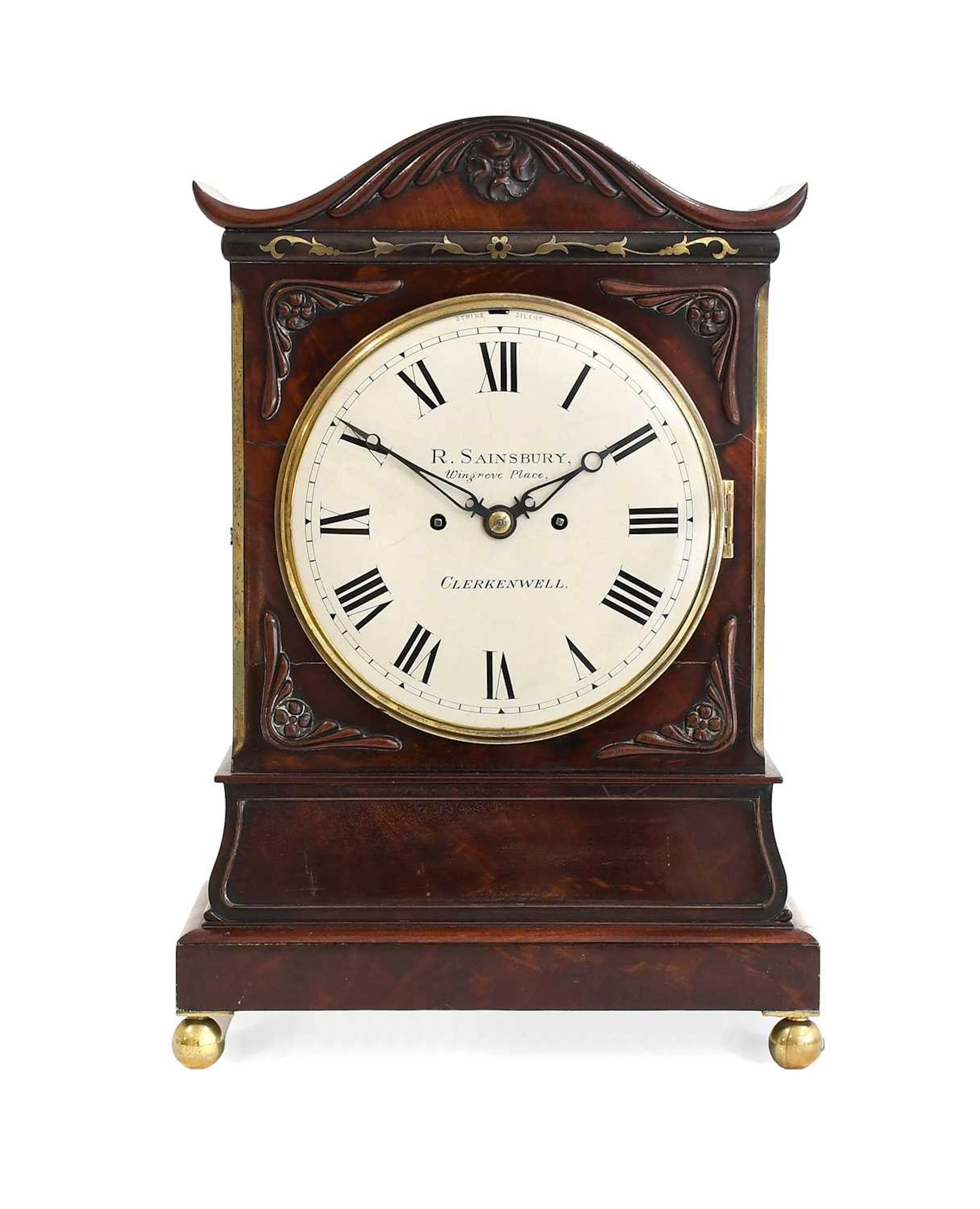 A Mahogany Striking Table Clock, signed R.Sainsbury, Wingrove Place