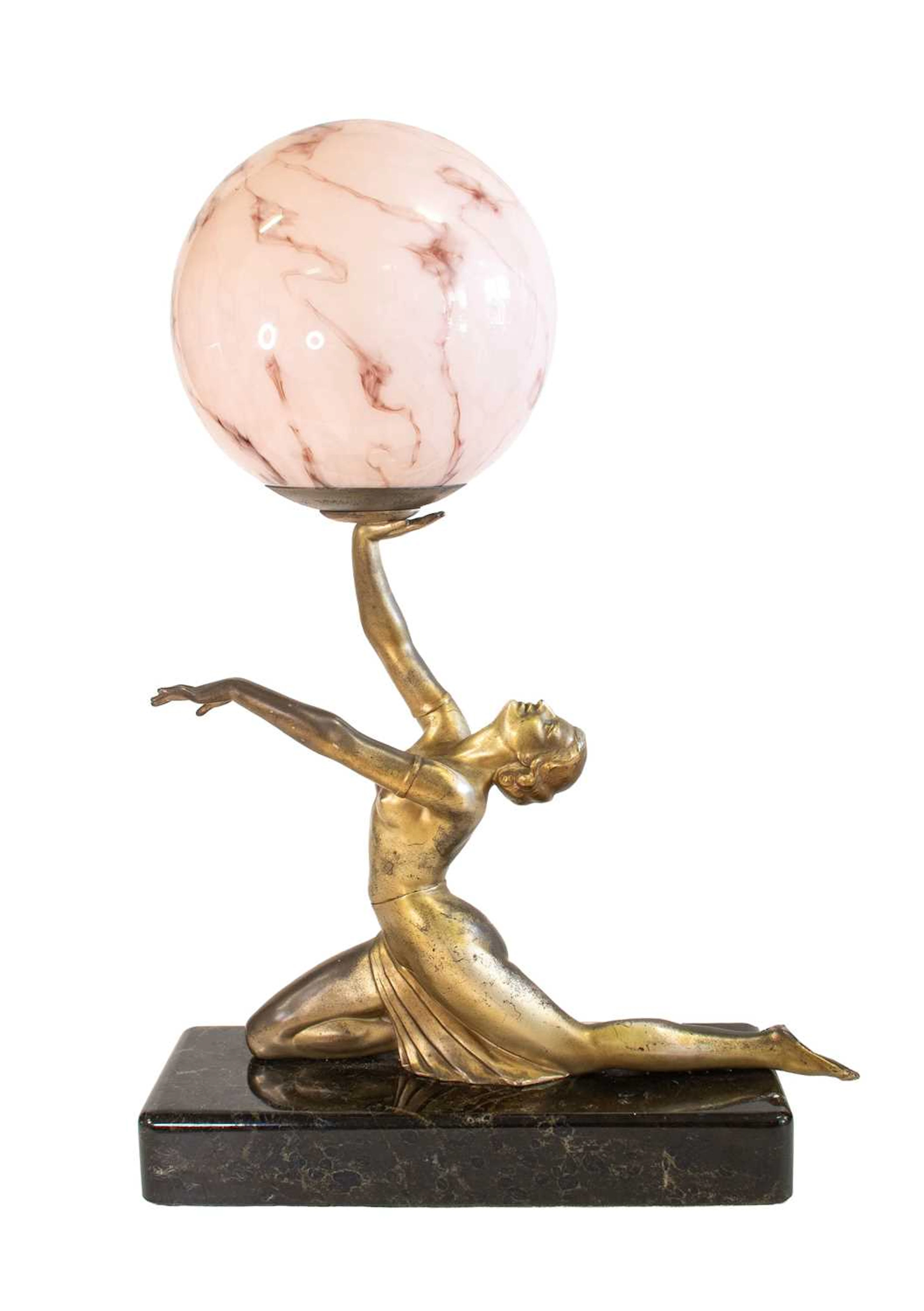 An Art Deco Gilt Patinated Spelter Figural Table Lamp