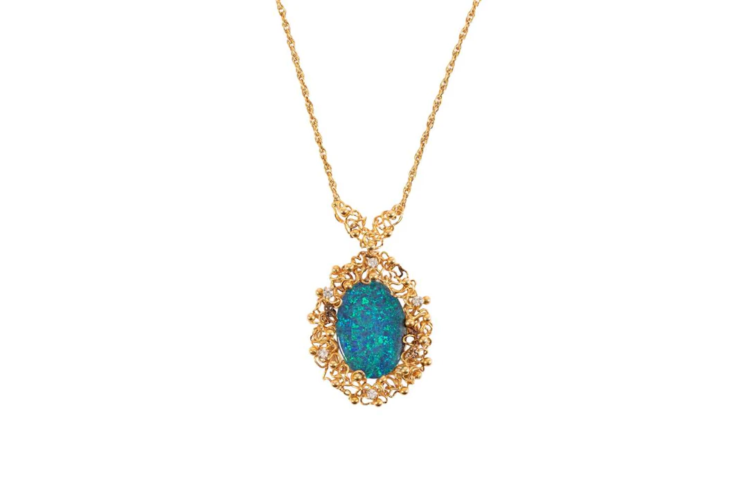 An 18 Carat Gold Composite Opal and Diamond Abstract Necklace, by David Deakin