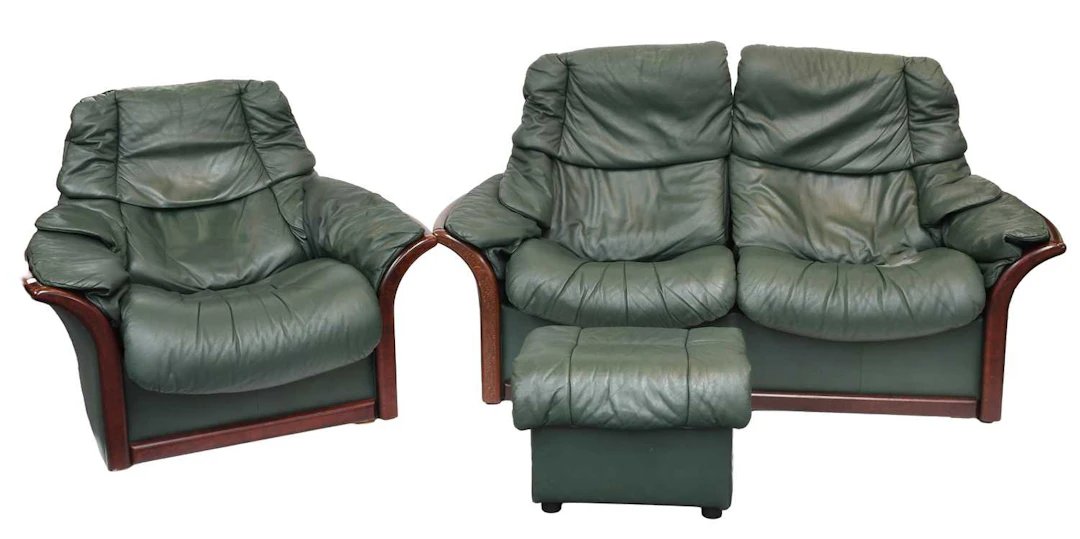 A Modern Green Leather Two-Seater Reclining Sofa