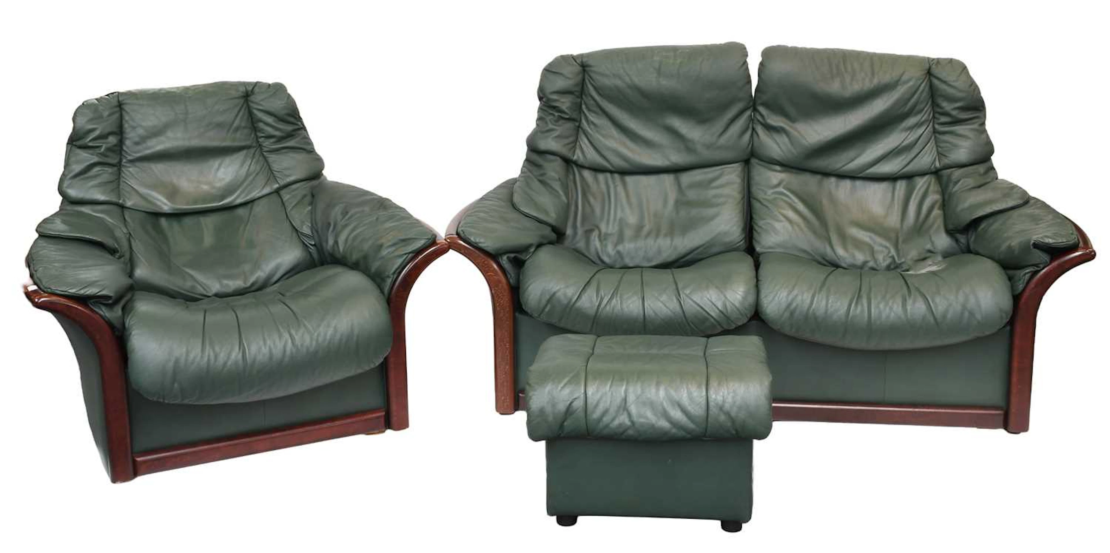 A Modern Green Leather Two-Seater Reclining Sofa