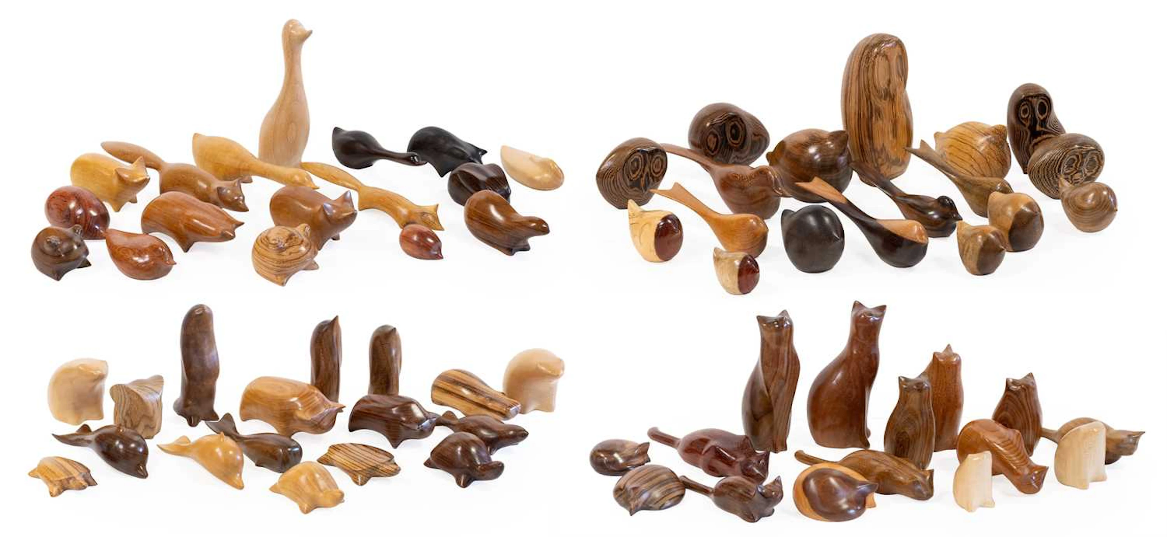 Perry Lancaster (1969-): Sixty-Seven Carved Specimen Wood Animal and Birds