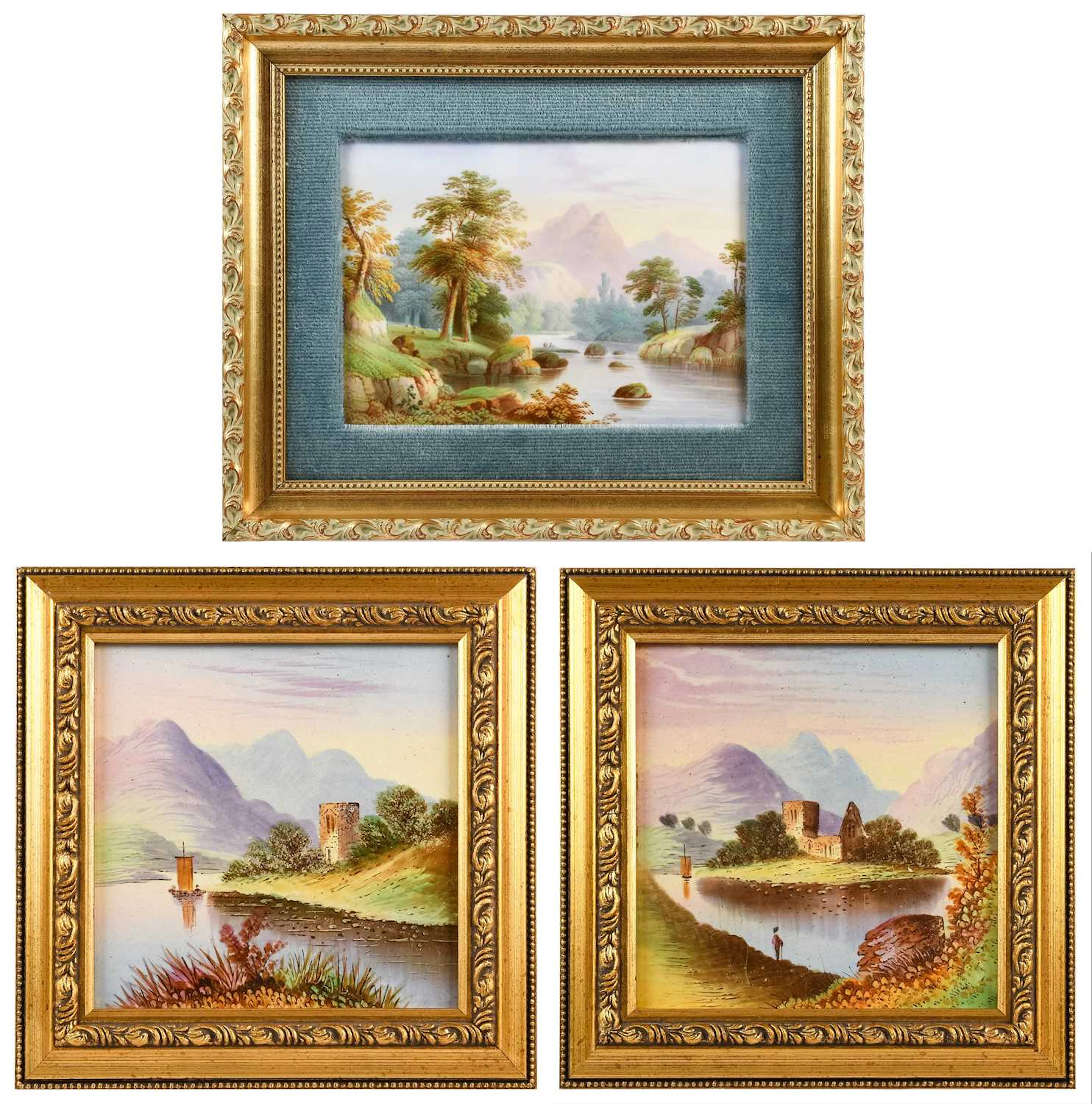 An English Porcelain Plaque, 19th century, A Pair of Earthenware Tiles