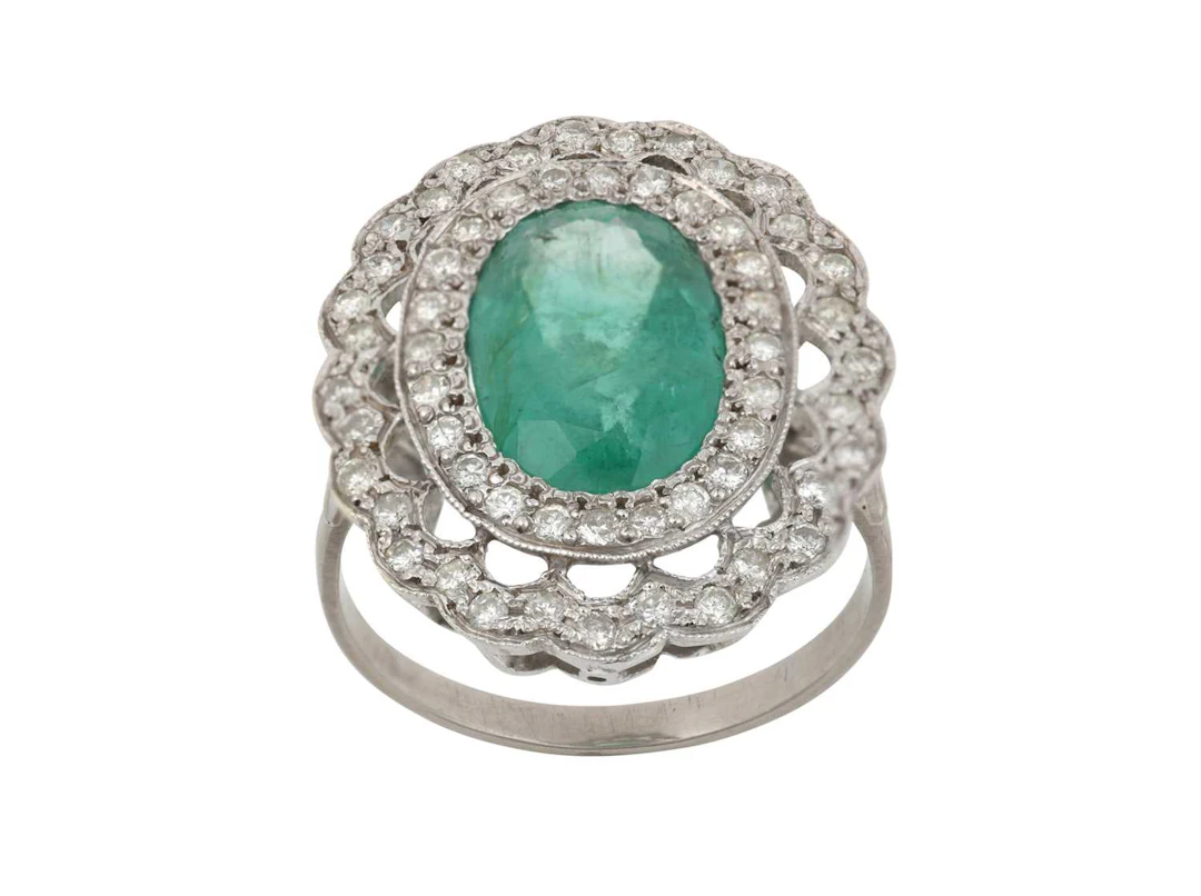 An Emerald and Diamond Cluster Ring
