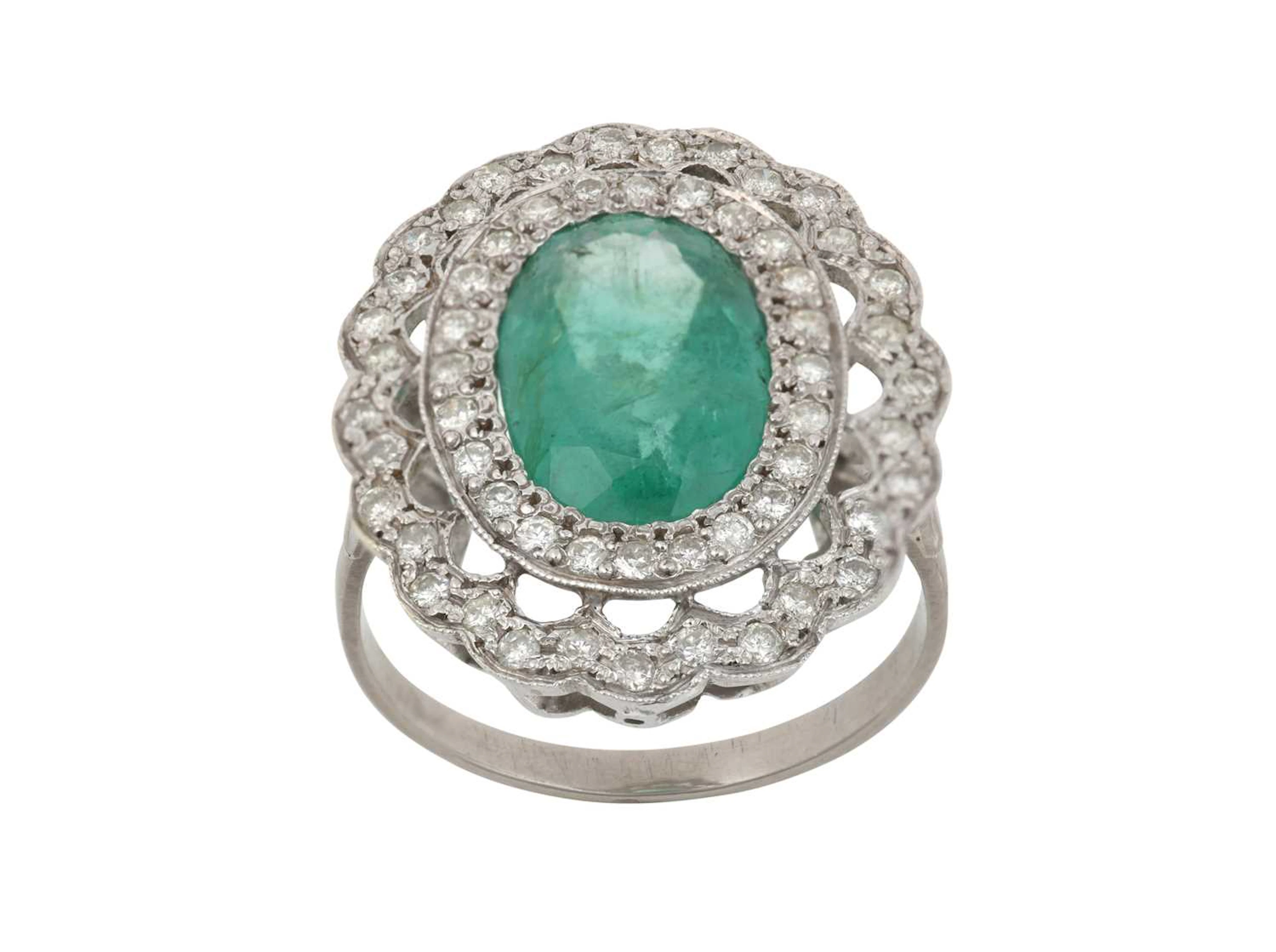 An Emerald and Diamond Cluster Ring