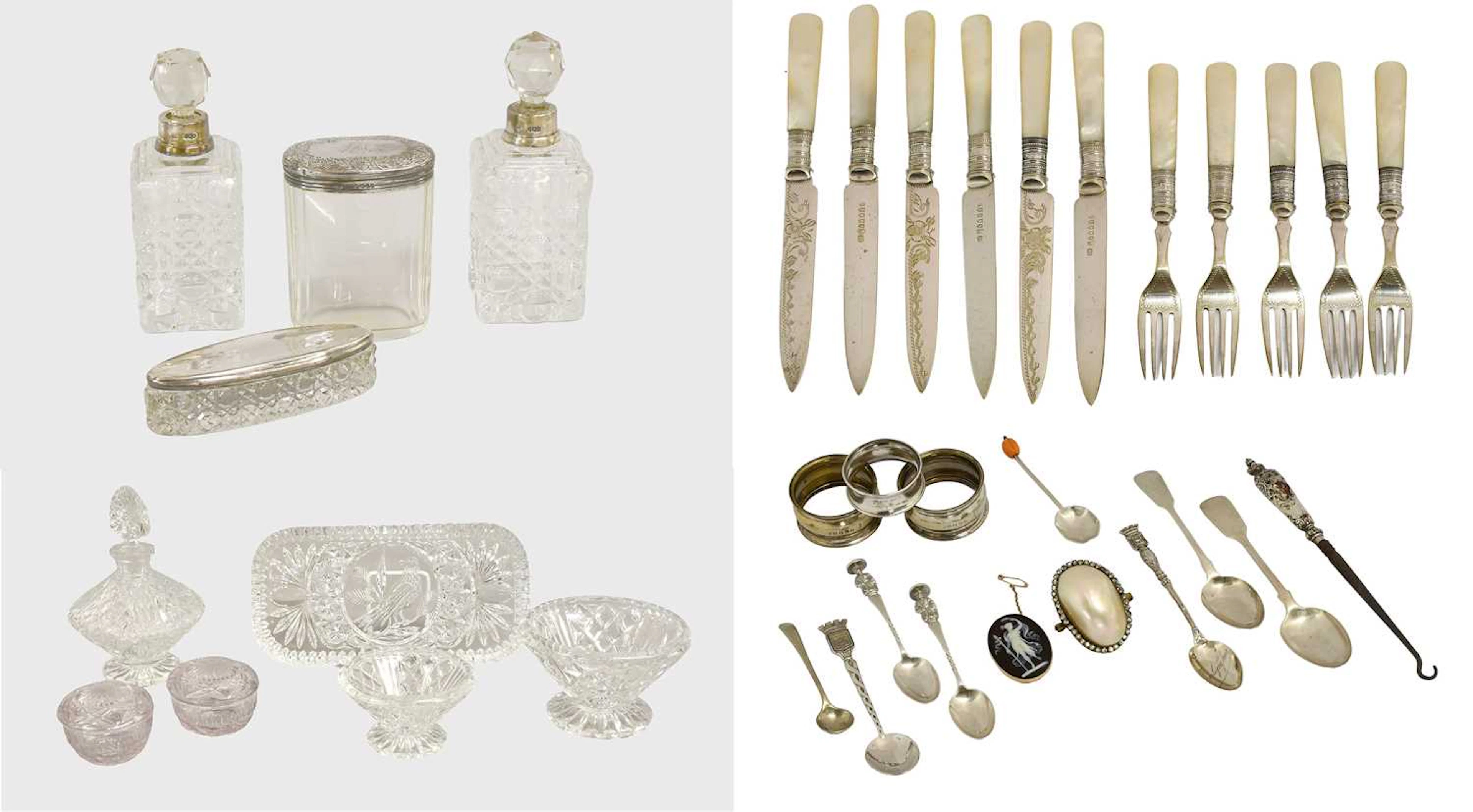 A Collection of Assorted Silver, Silver Plate and Glass, Together With