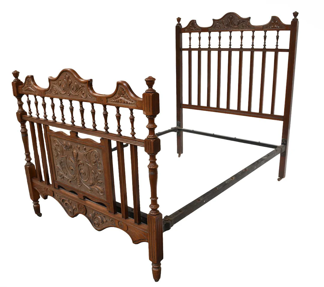 A Carved Mahogany Double Bedstead