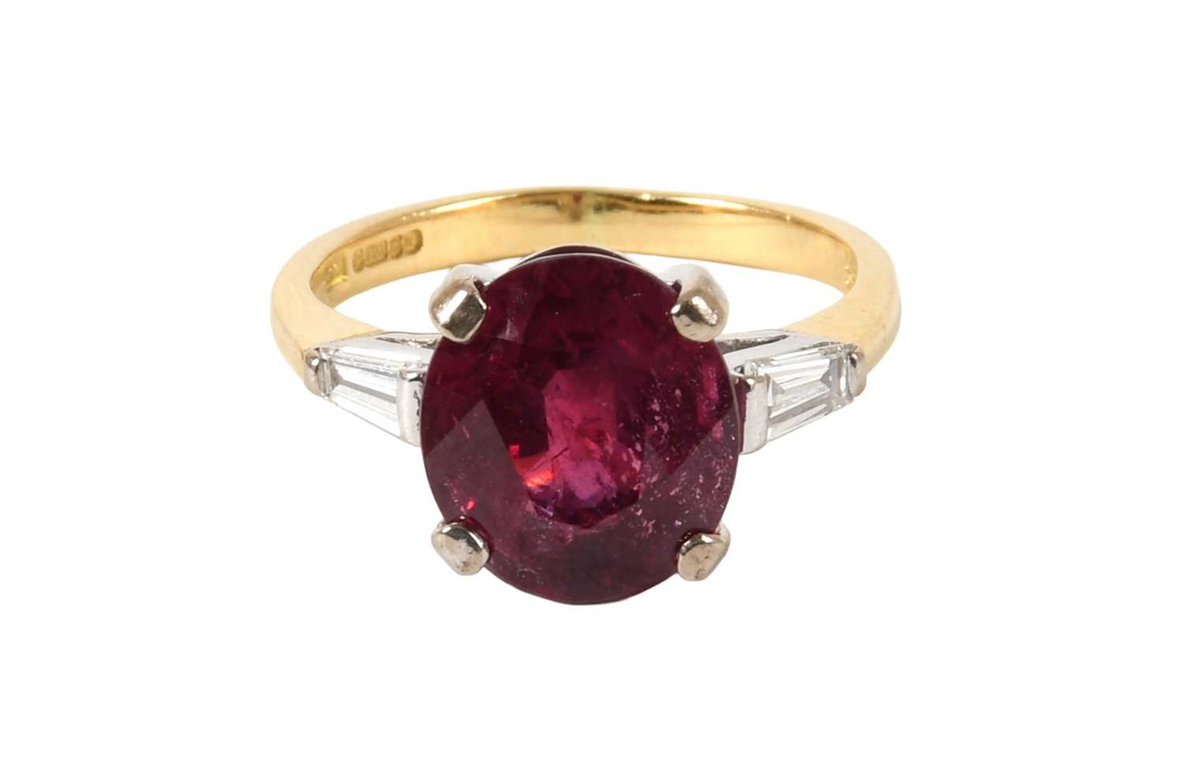 An 18 Carat Gold Red Stone and Diamond Ring