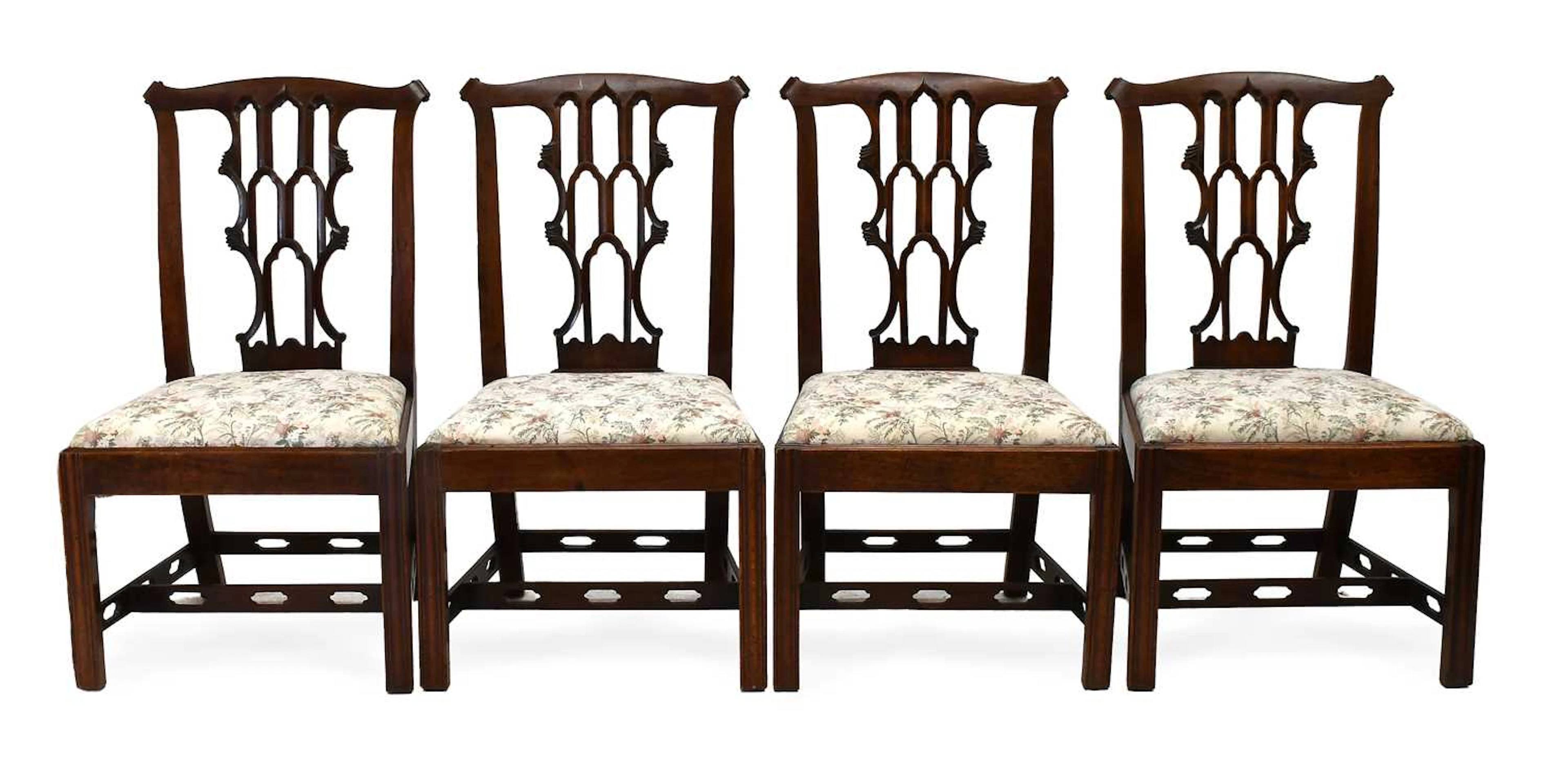 A Set of Four George III Mahogany Gothic Revival Dining Chairs, circa 1780