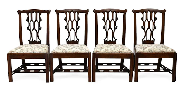 A Set of Four George III Mahogany Gothic Revival Dining Chairs, circa 1780