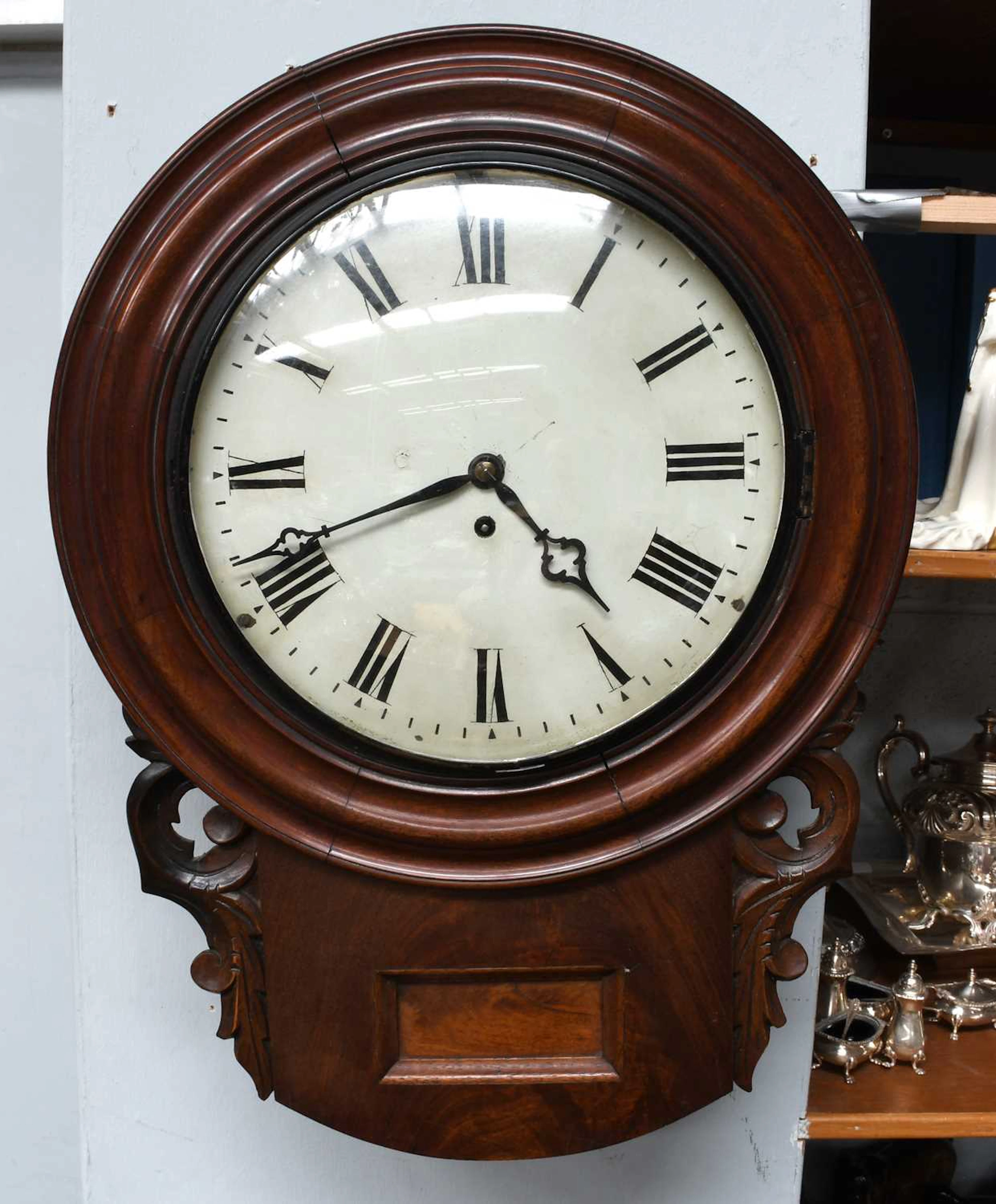 A Late Victorian Mahogany Drop Dial Wall Timepiece