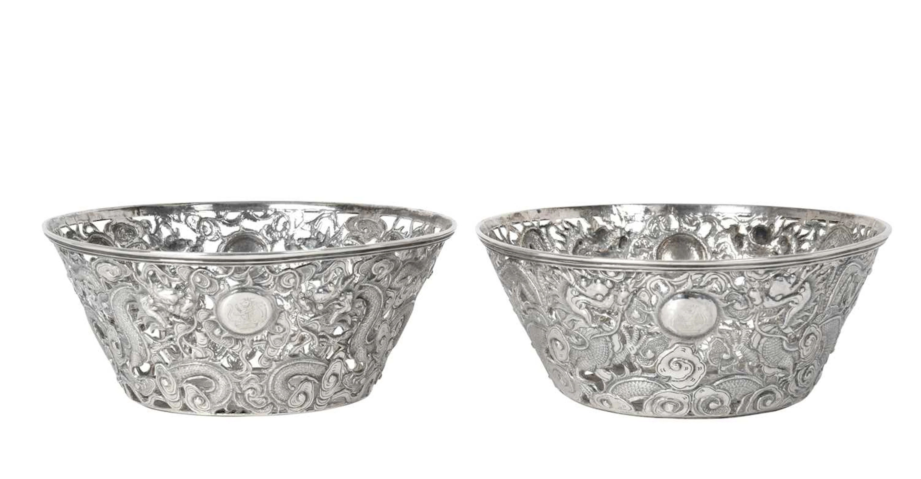 A Pair of Chinese Export Silver Bowls Retailed by Wang Hing and Company