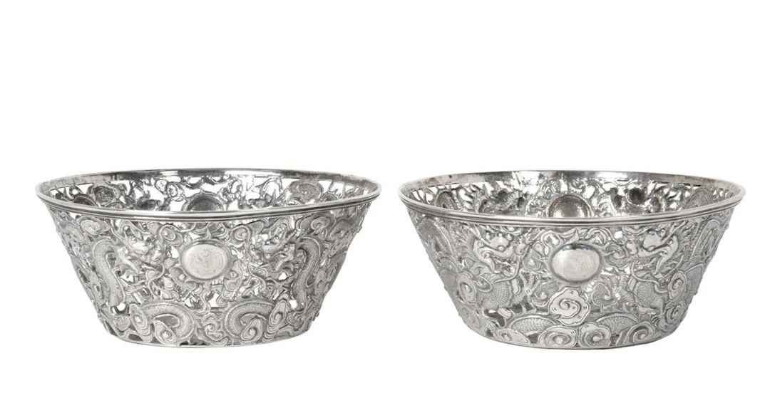 A Pair of Chinese Export Silver Bowls Retailed by Wang Hing and Company