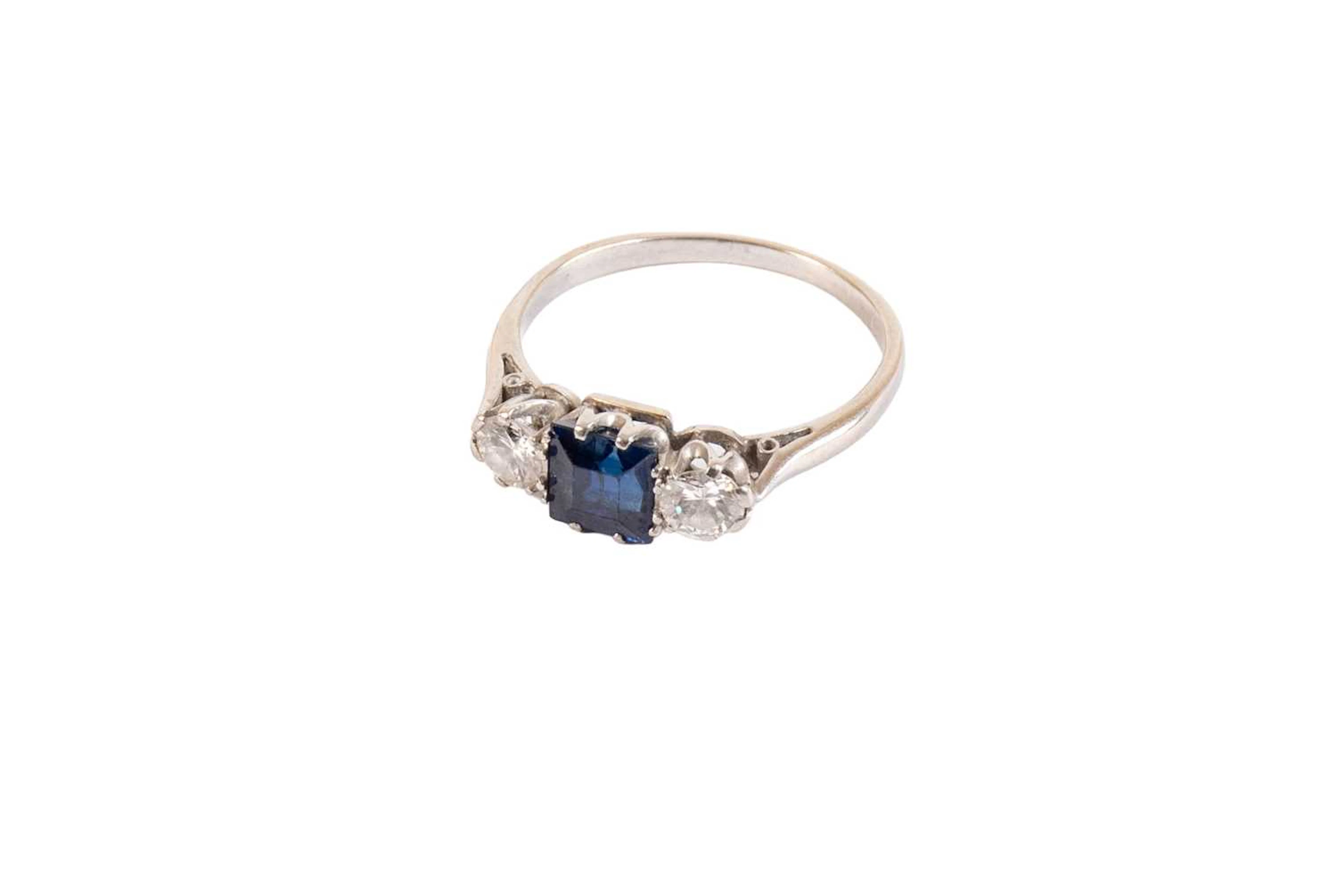 A Sapphire and Diamond Three Stone Ring