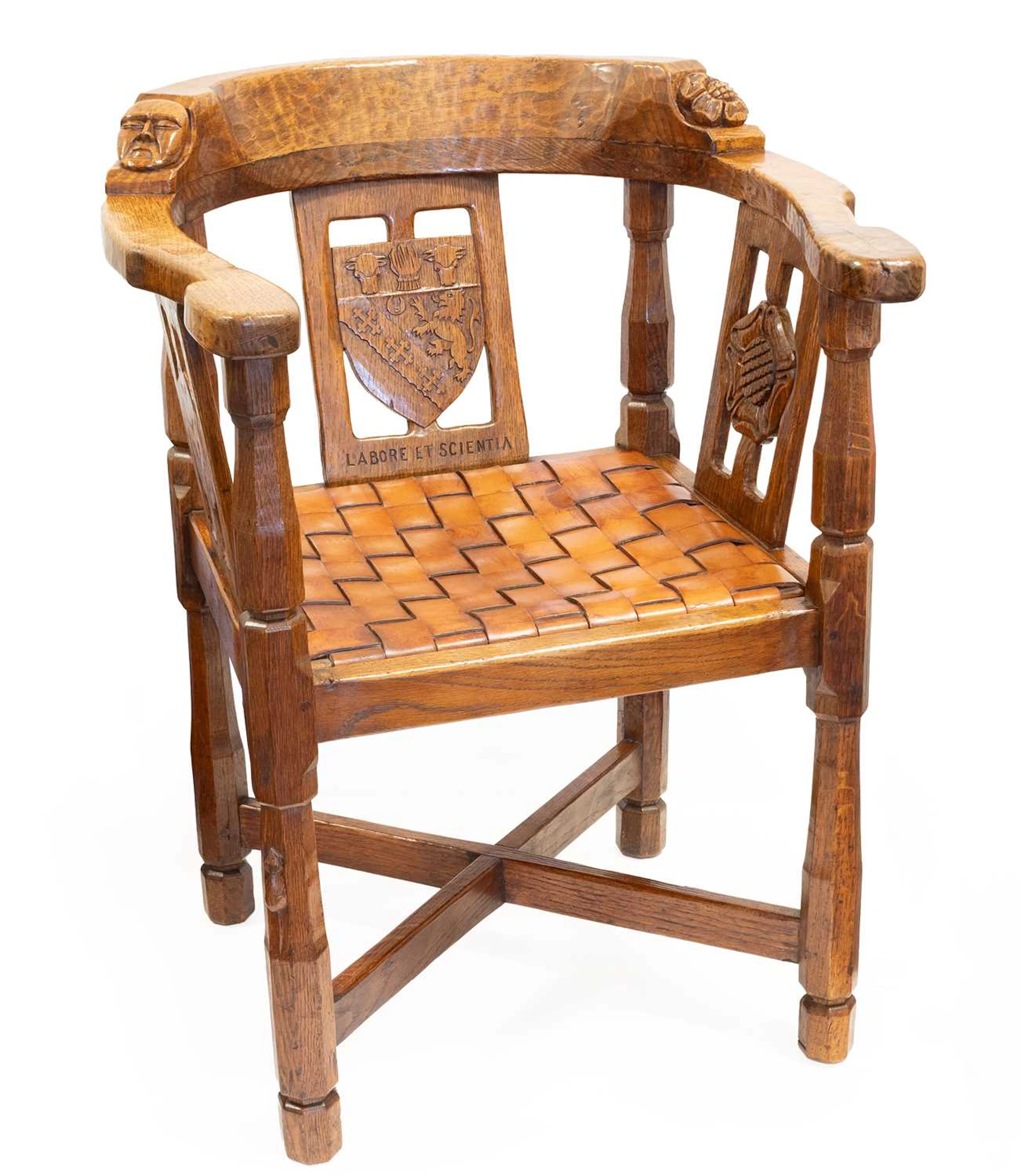 Robert Mouseman Thompson (1876-1955): An English Oak Monk's Chair, circa 1930s
