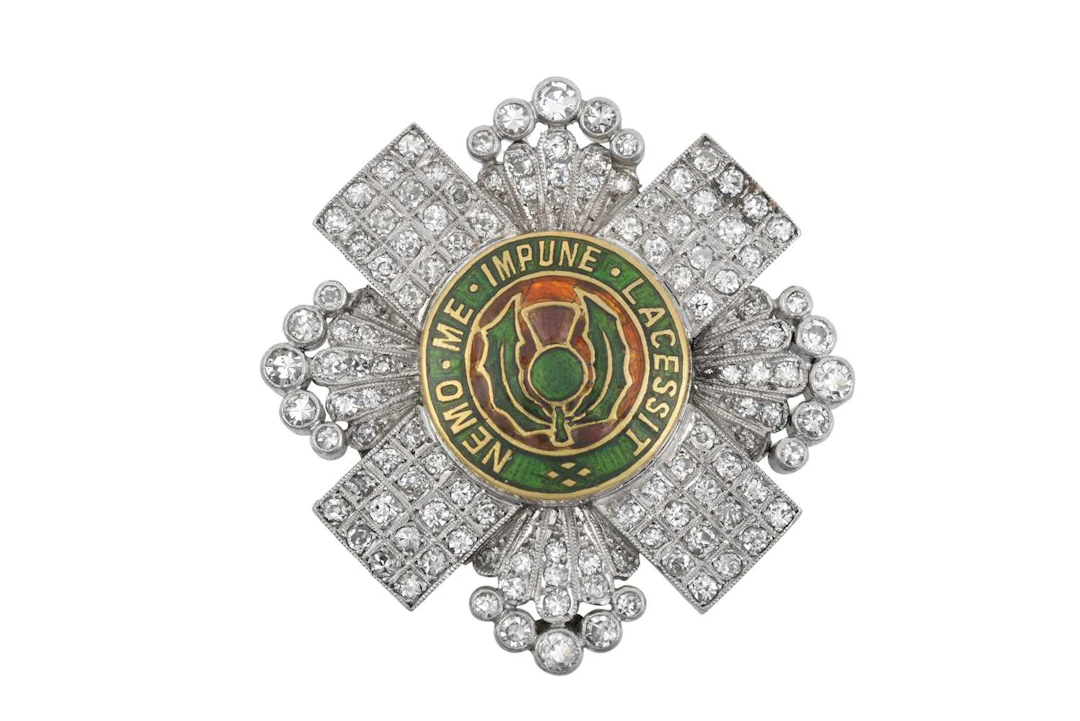 A Diamond and Enamel Scots Guards Regimental Brooch