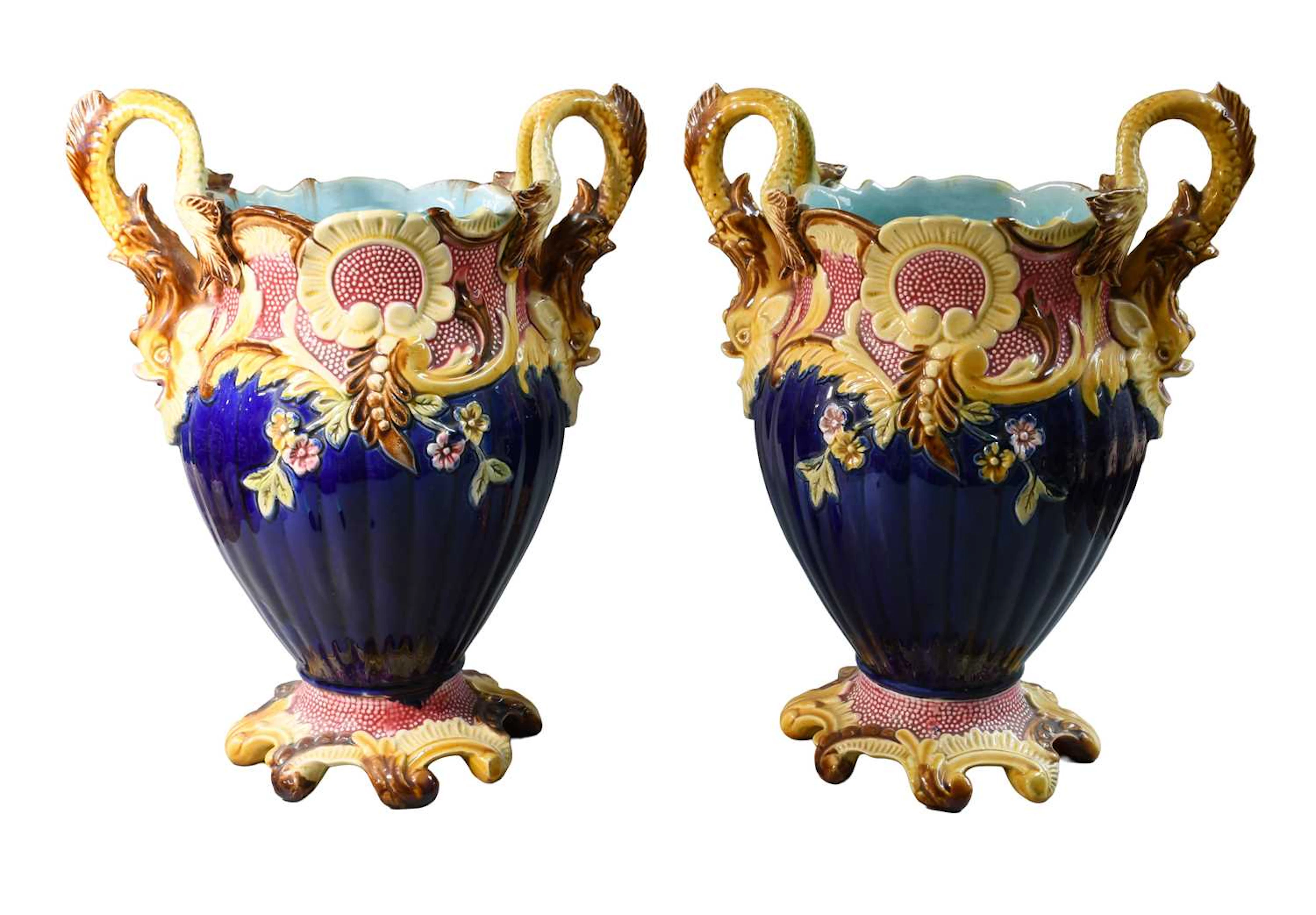 A Pair of Continental Majolica Vases, 19th century