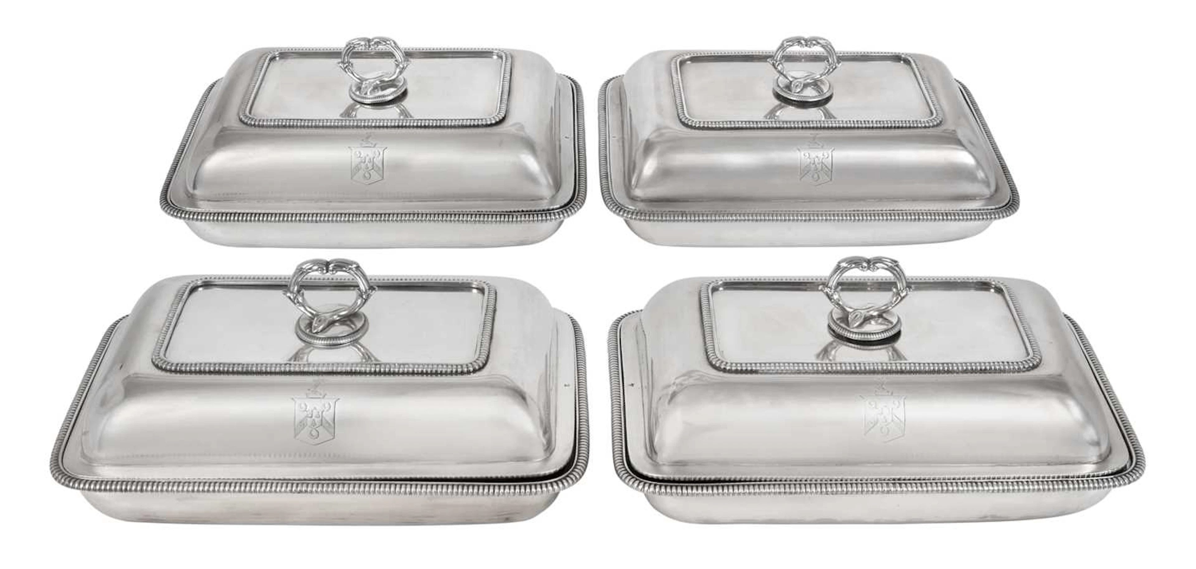 A Set of Four George III Silver Entrée-Dishes, Covers and Handles