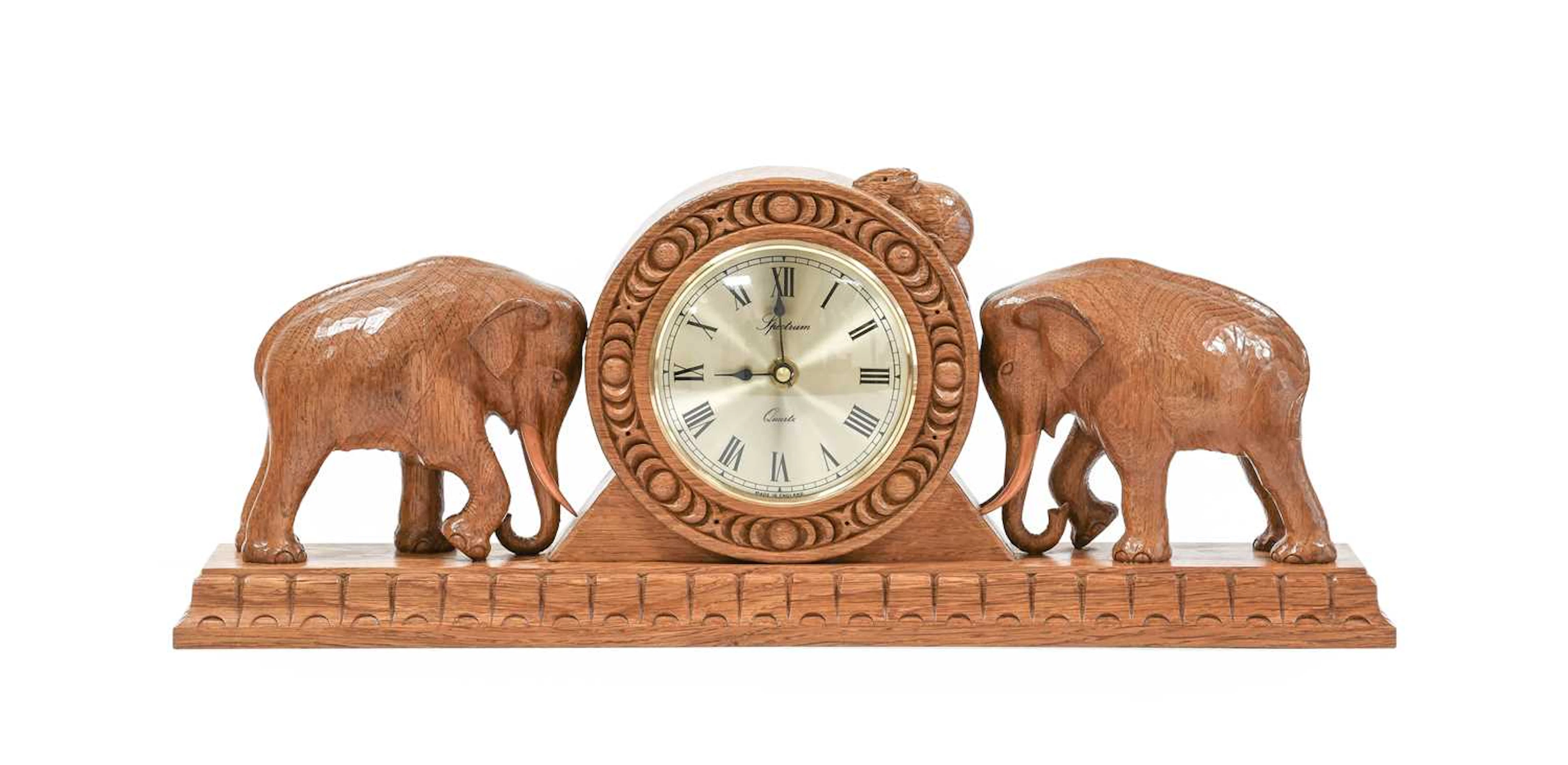 Workshop of Robert Mouseman Thompson (Kilburn): An English Oak Mantel Clock
