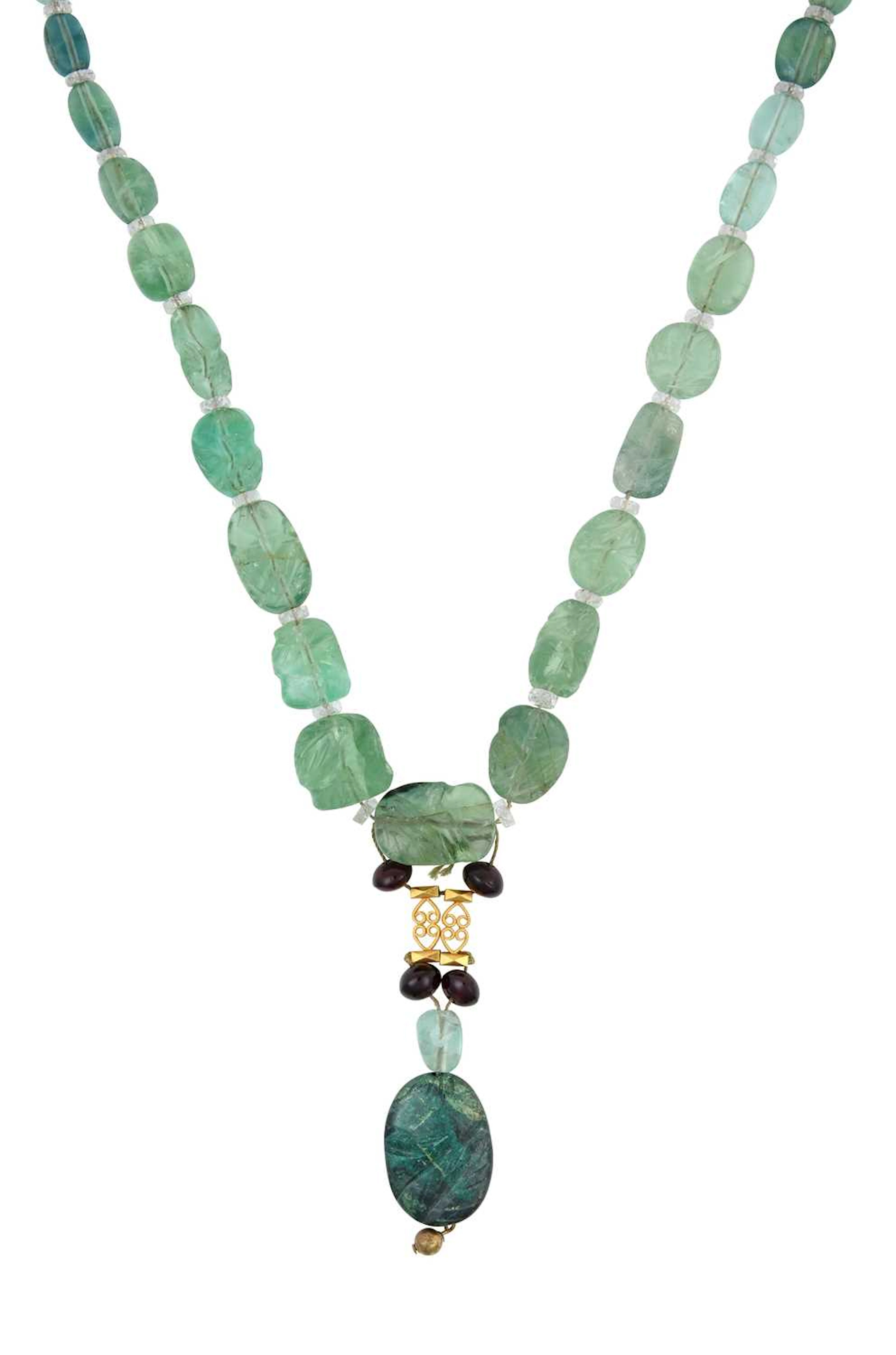 A Fluorite, Rock Crystal, Garnet and Green Hardstone, Necklace