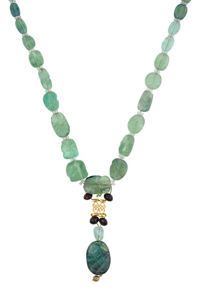 A Fluorite, Rock Crystal, Garnet and Green Hardstone, Necklace