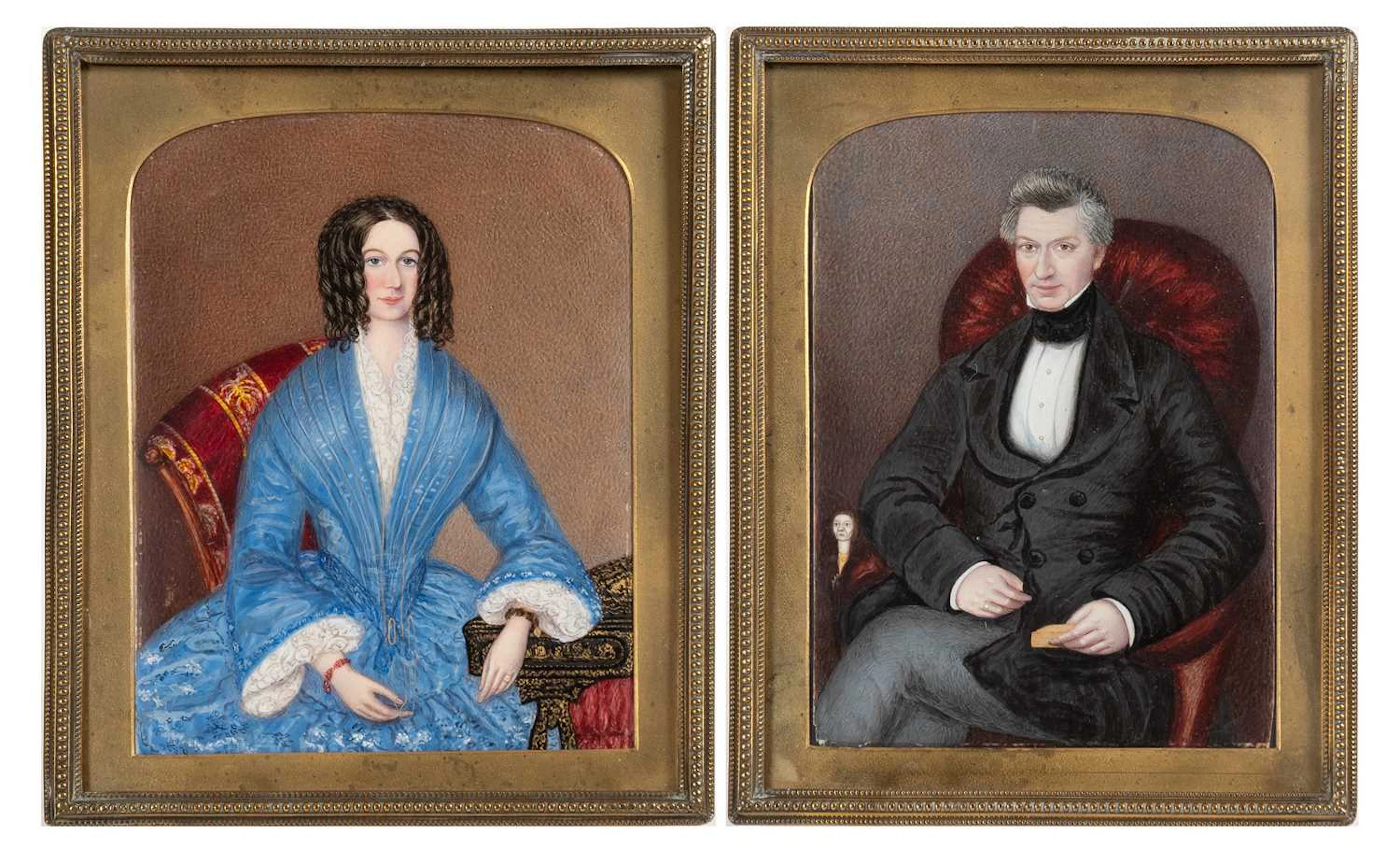 English School (19th Century) A Pair of Miniature Portraits of a Lady and Gent