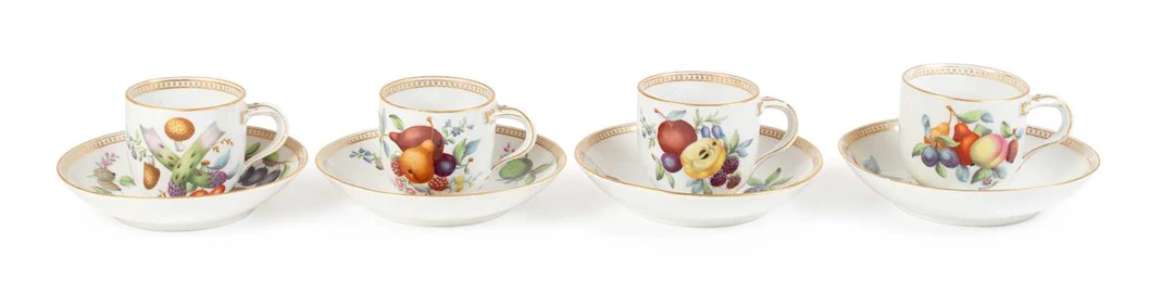 A Set of Four Meissen Porcelain Cups and Saucers, mid-18th century and later