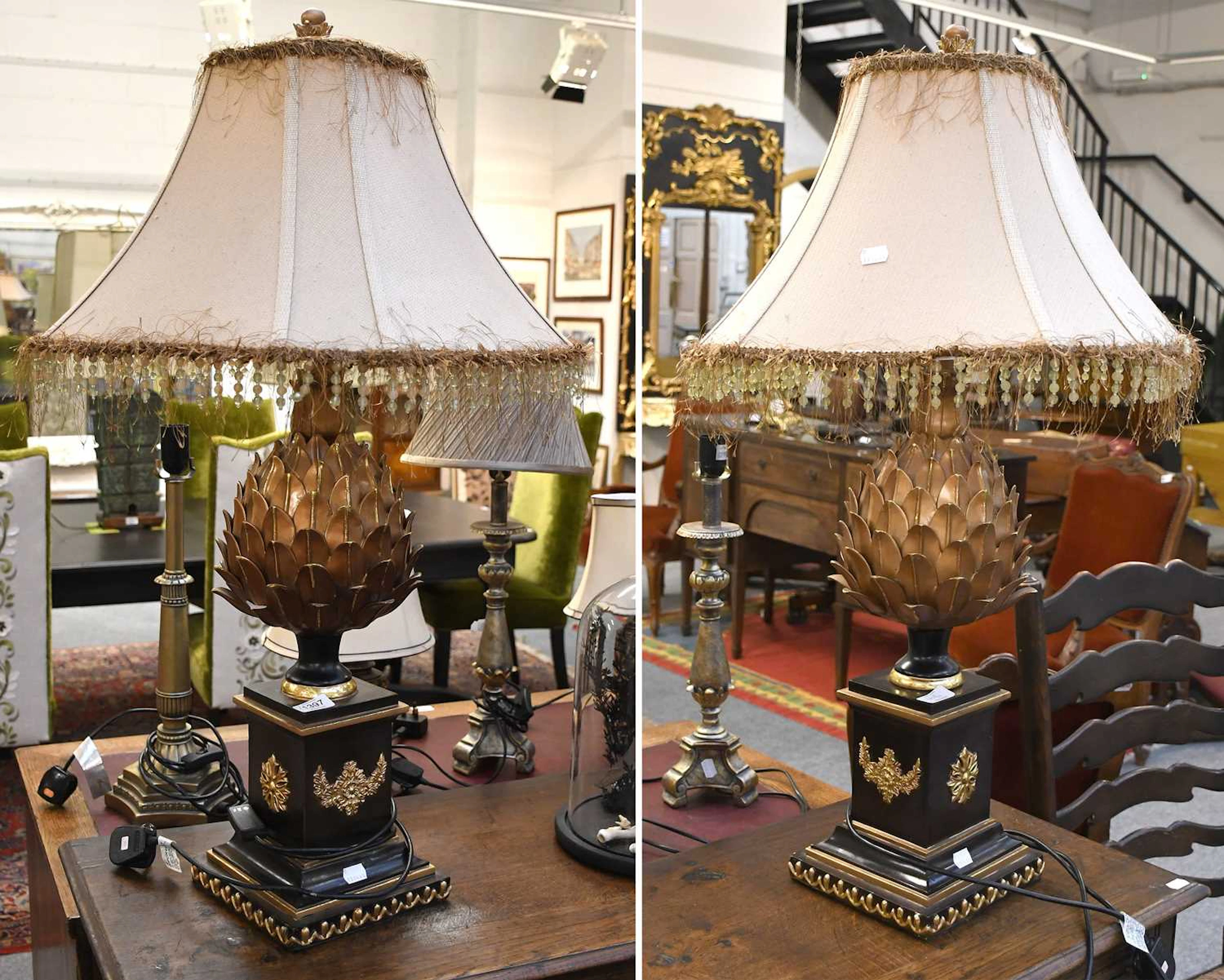 Pair of Painted Composition Artichoke Form Table Lamps