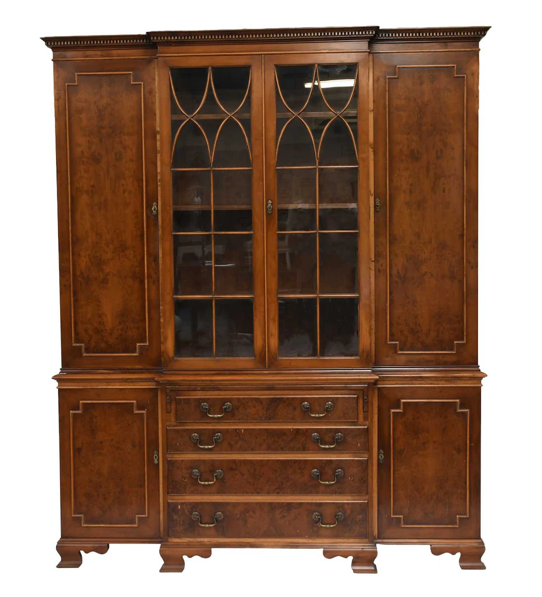 A Reproduction Yewwood Breakfront Bookcase, 20th century