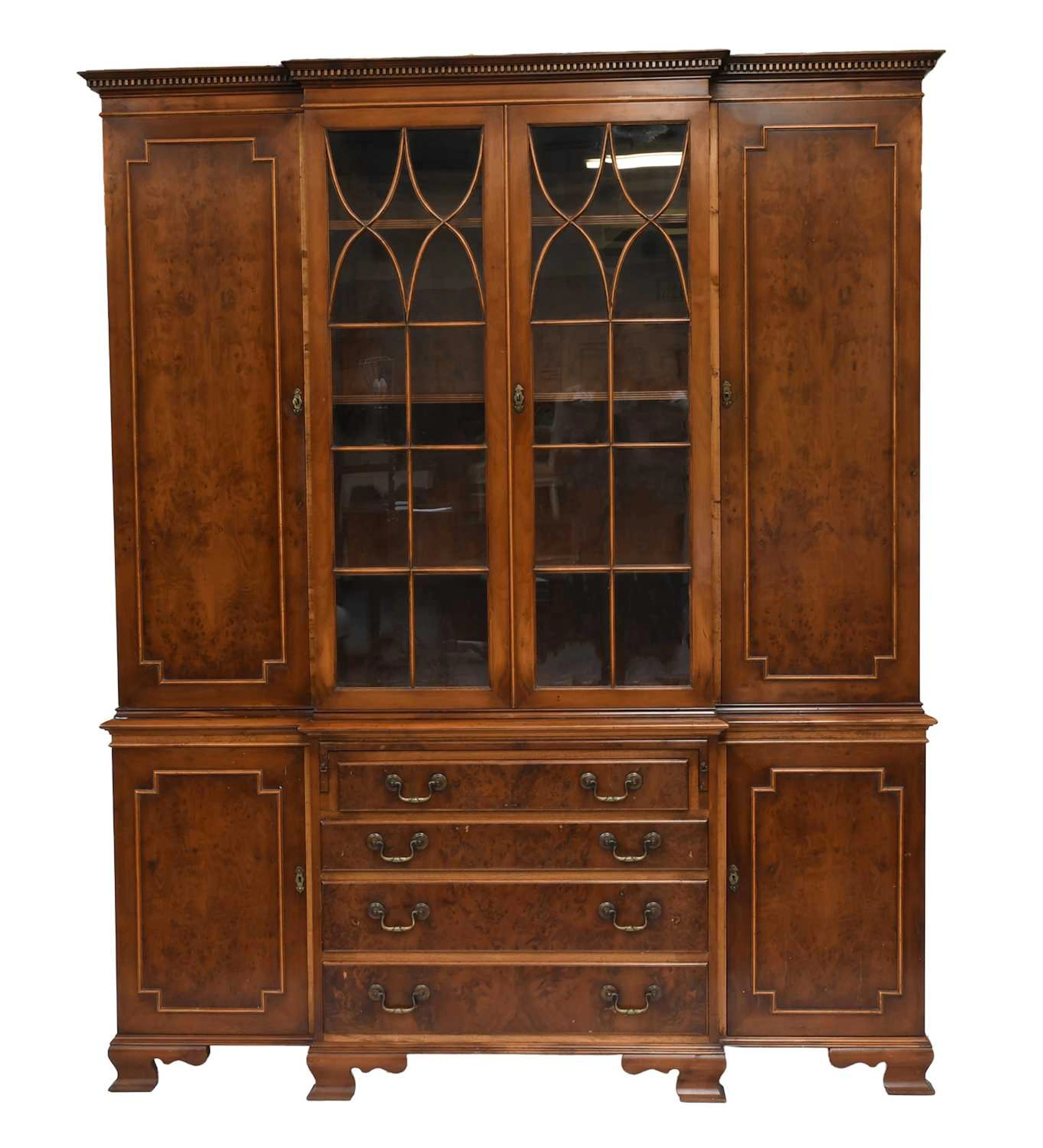 A Reproduction Yewwood Breakfront Bookcase, 20th century