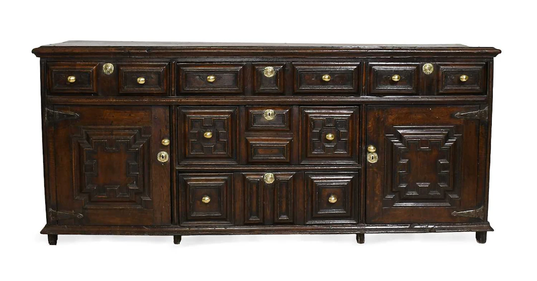 A William & Mary Geometric Moulded Oak Dresser Base, late 17th century