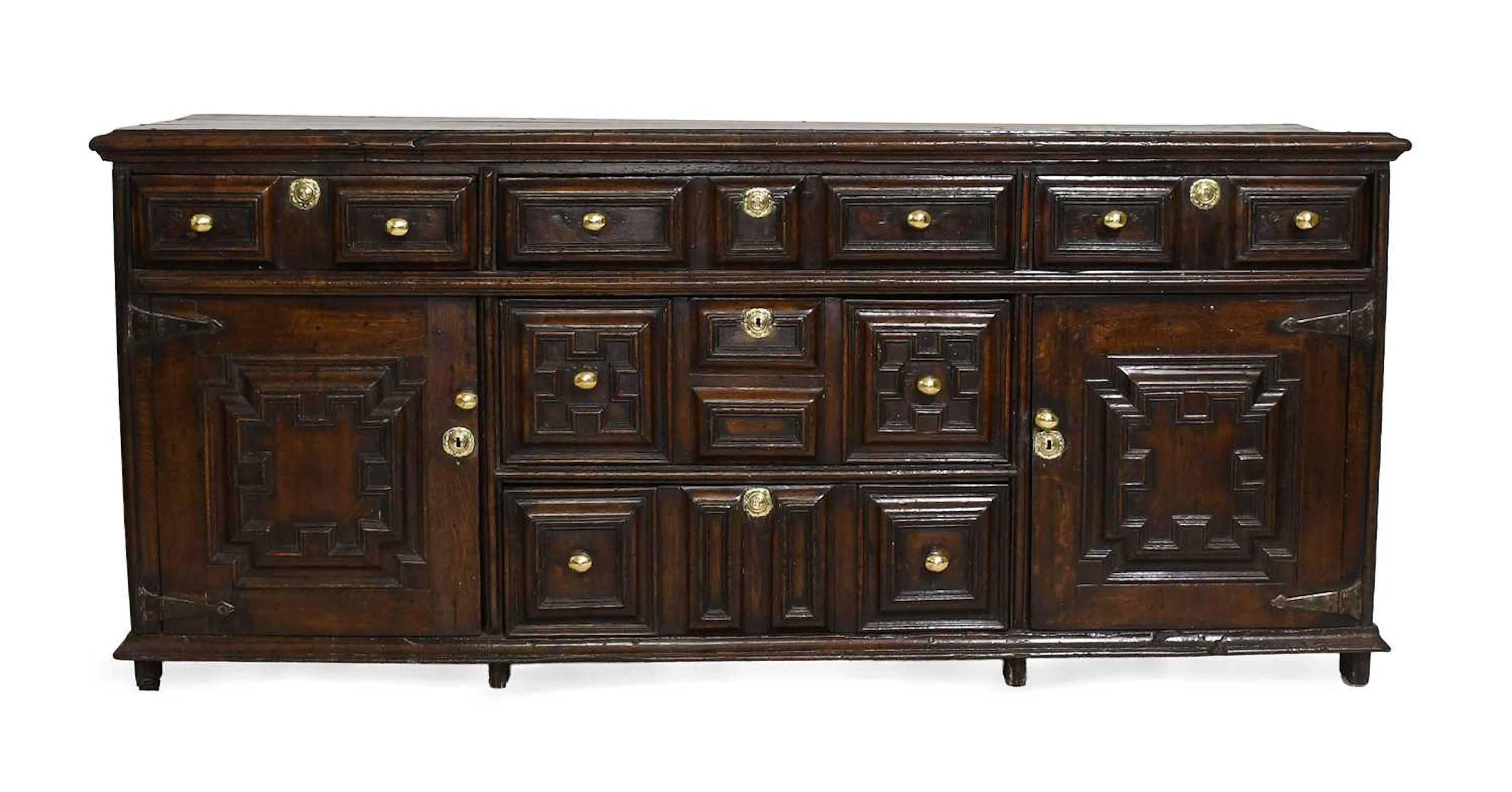 A William & Mary Geometric Moulded Oak Dresser Base, late 17th century