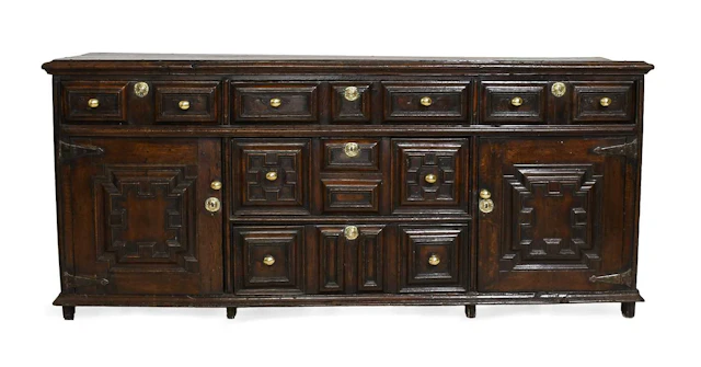 A William & Mary Geometric Moulded Oak Dresser Base, late 17th century