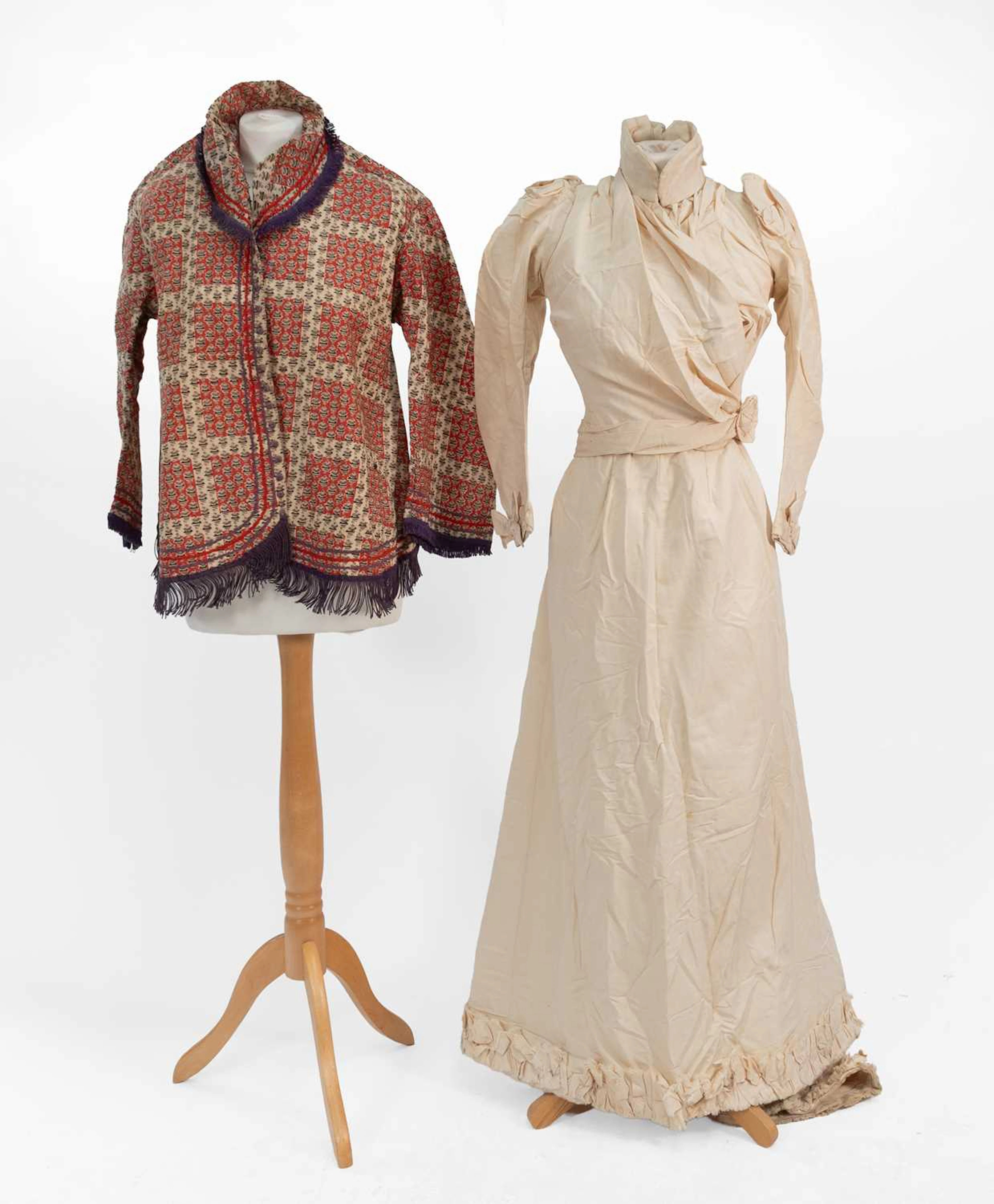 Mid-19th Century Fine Wool A-Line, Jacket, Cream Grosgrain Two Piece Costume