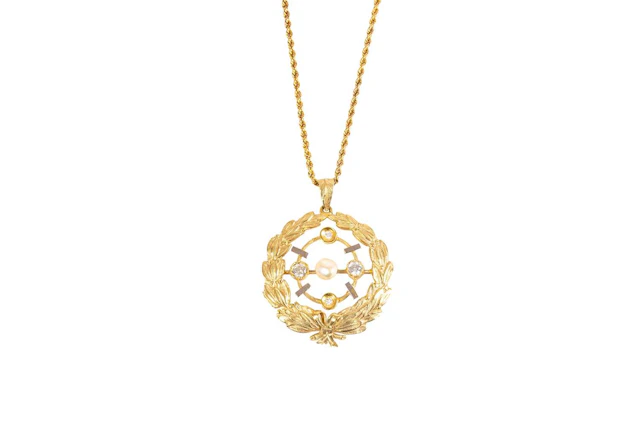 A Diamond and Cultured Pearl Pendant on Chain