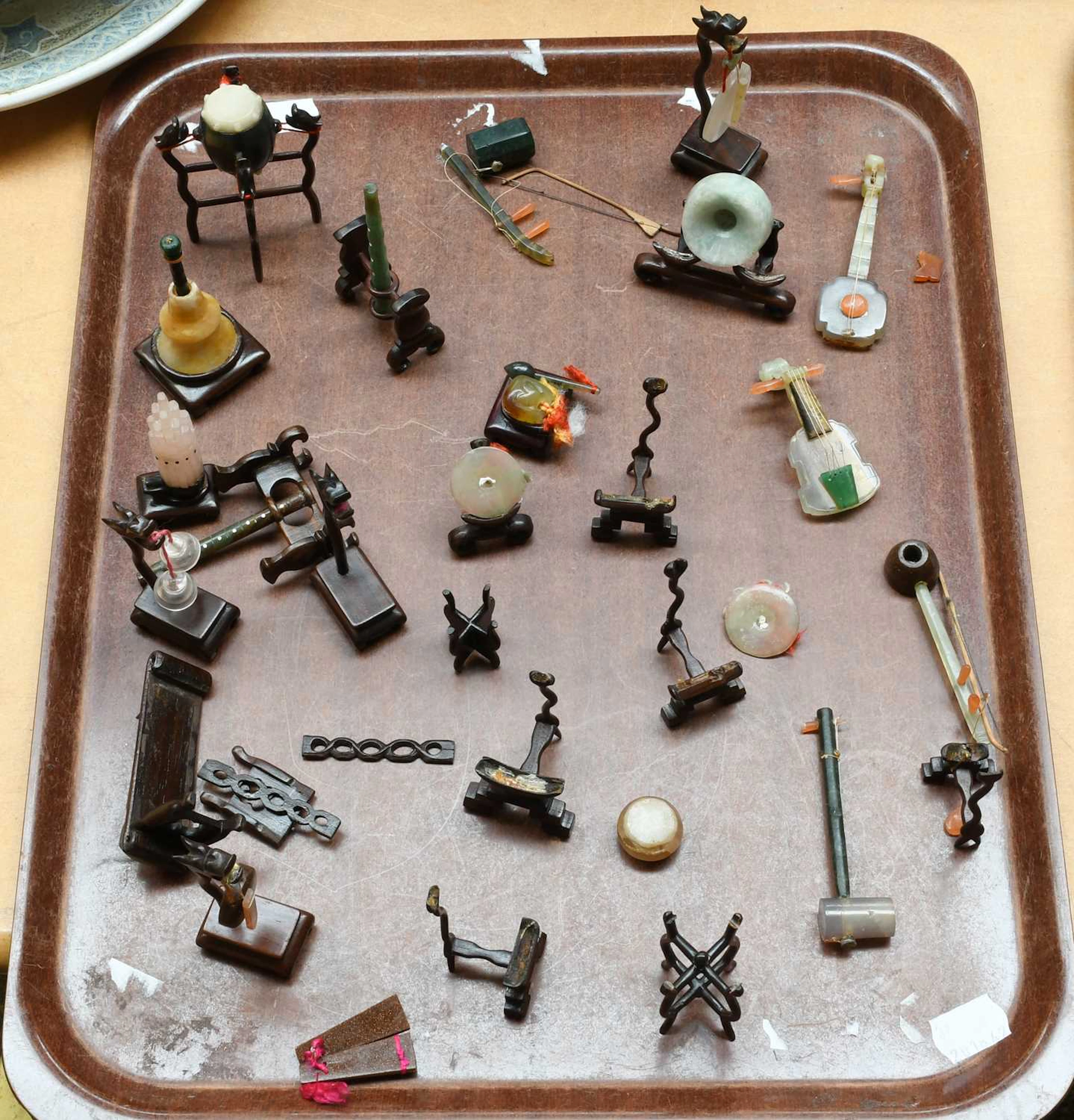 A Quantity of Chinese Hardstone Miniature Models of Musical Instruments