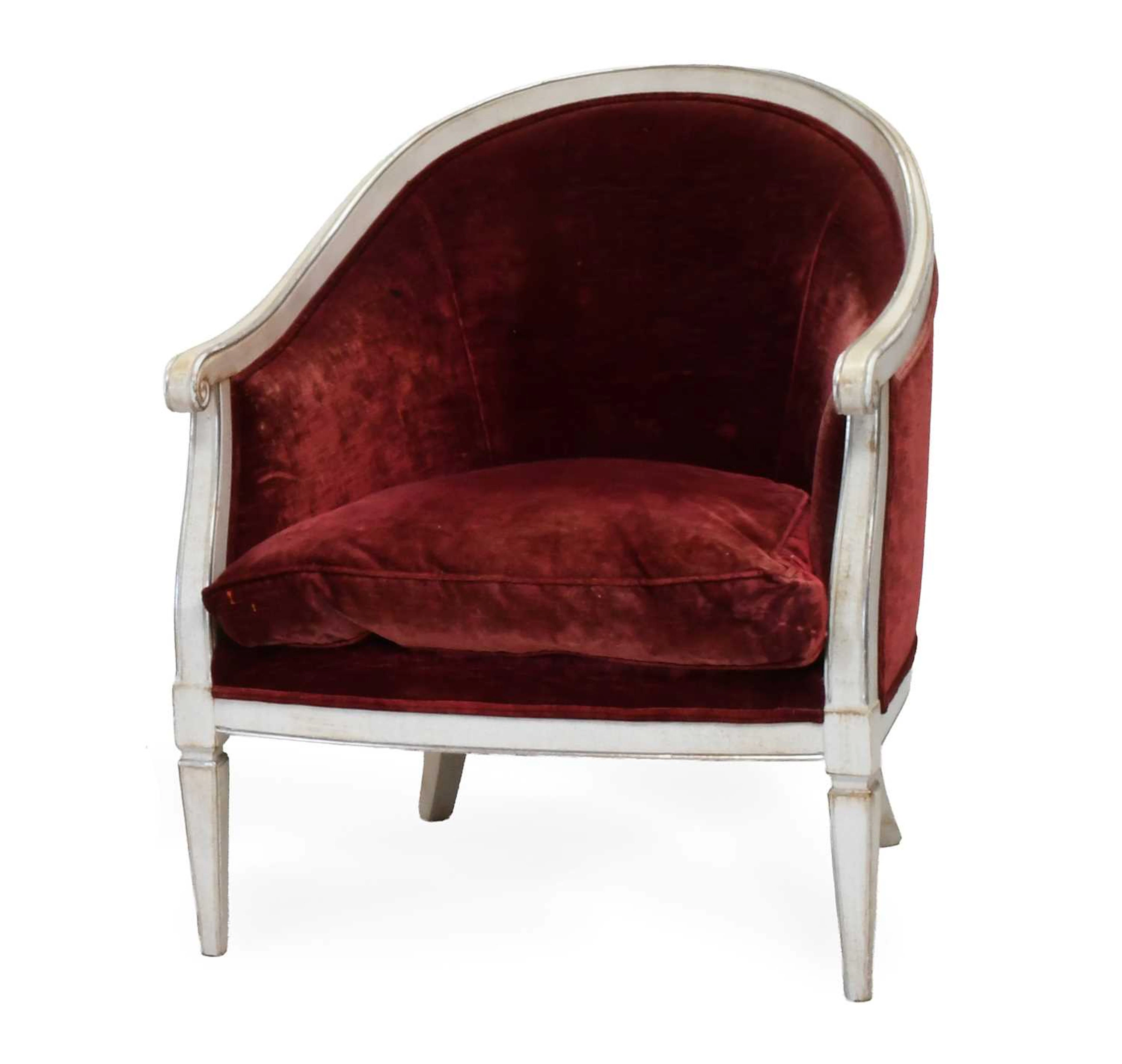 Ralph Lauren: A Cream and Silver-Painted Tub-Shaped Armchair, modern