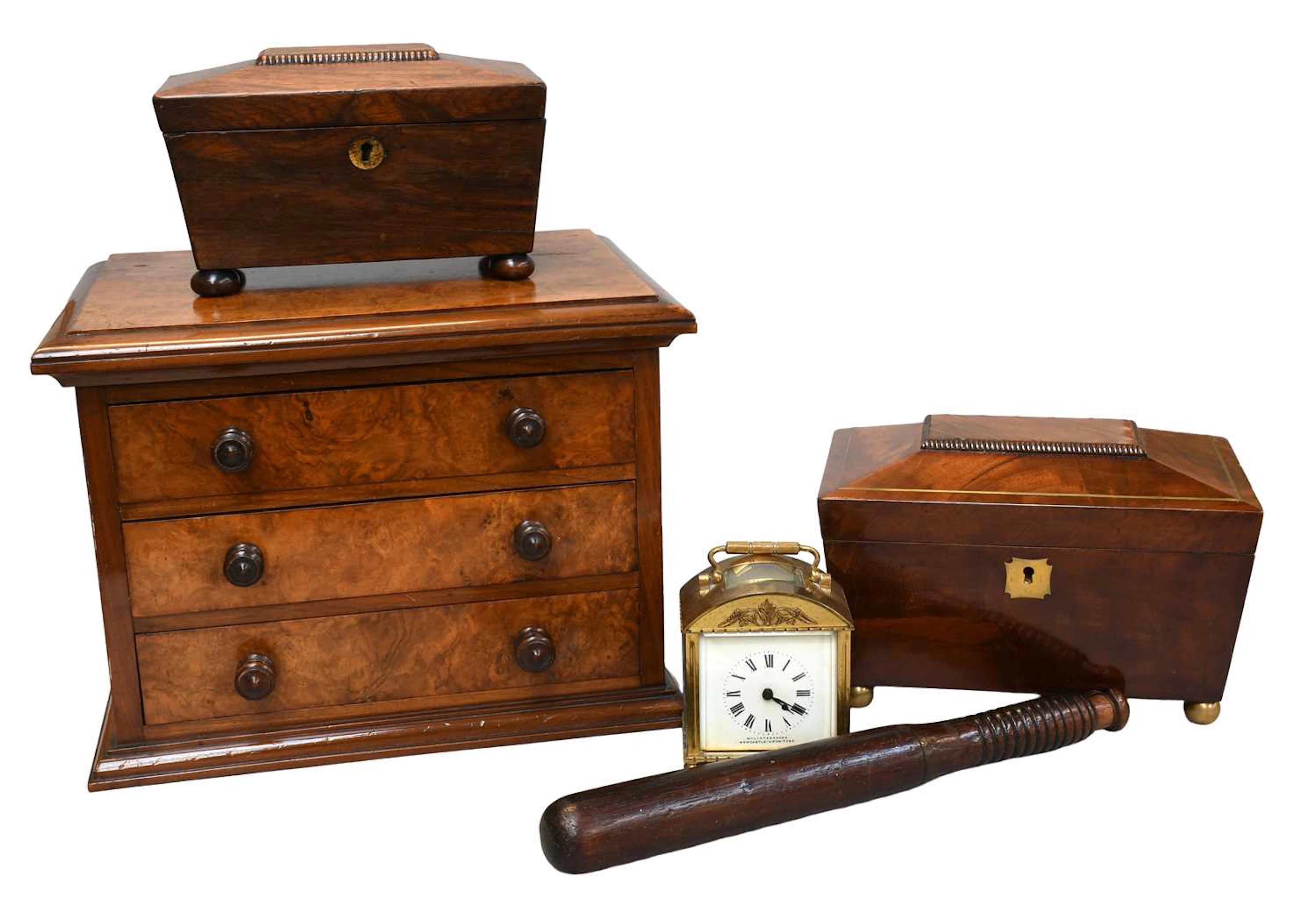 A Victorian Figured Walnut Three Drawer Table Top Chest
