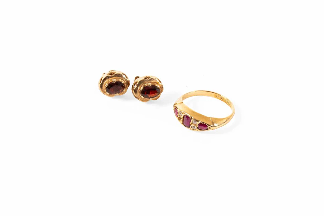An 18 Carat Gold Ruby and Diamond Ring (a.f), A Pair of 9 Carat Gold